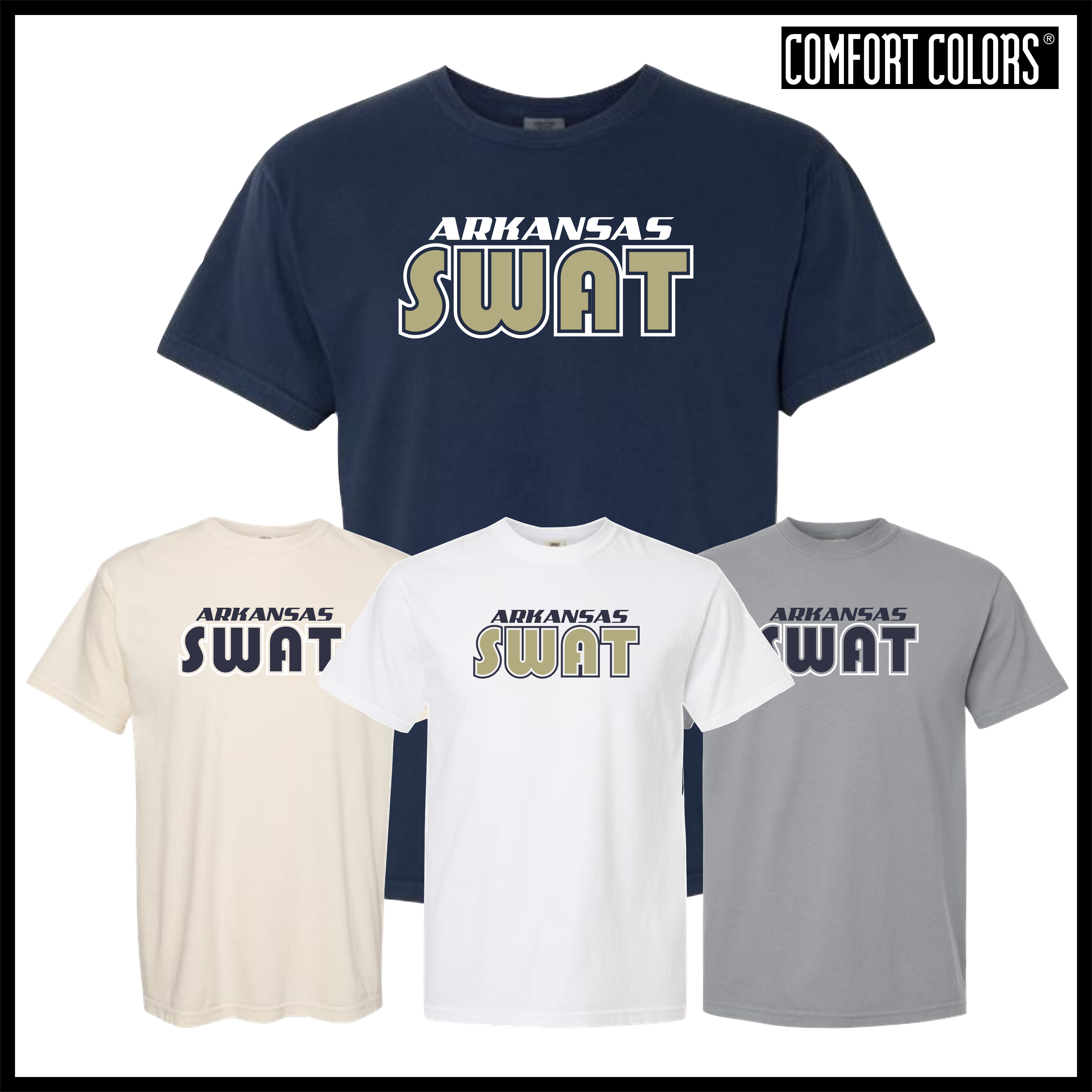 AR SWAT - SWAT TEXT *GOLD* Short Sleeve Comfort Colors T-Shirt