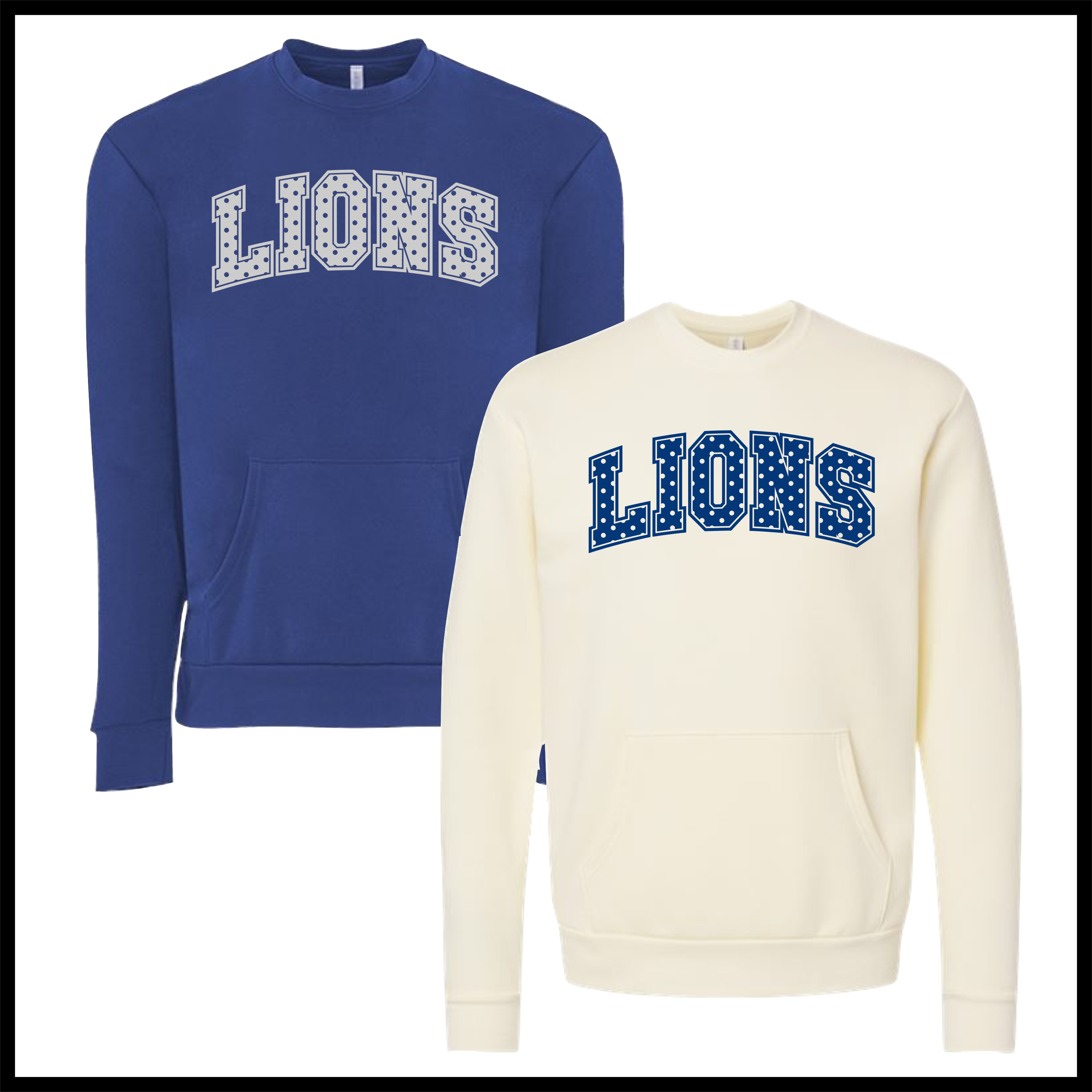 Bismarck Polka Dot LIONS Cotton Blend *POCKET* Crewneck Sweatshirt