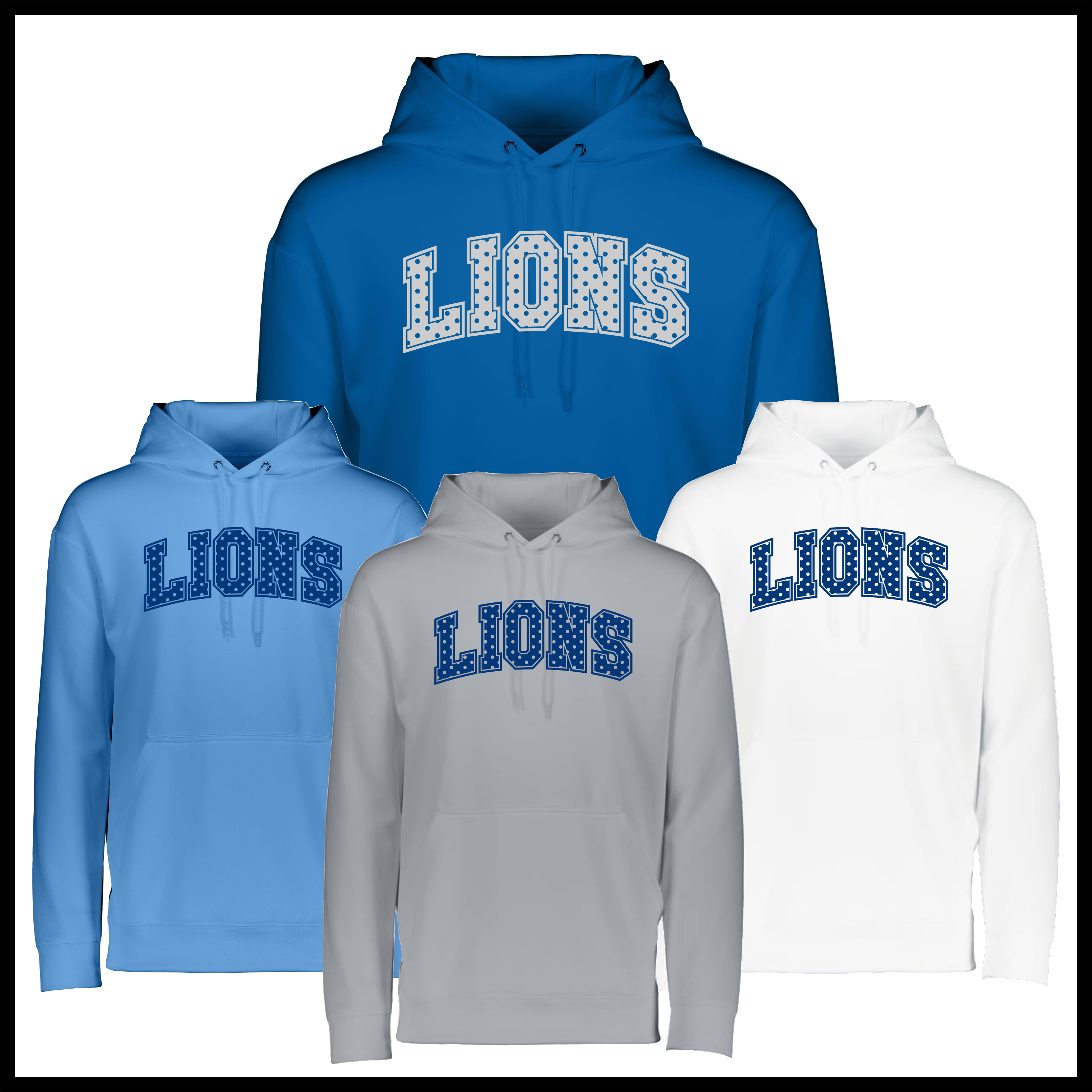 Bismarck Polka Dot LIONS 100% Poly Wicking Hoodie Sweatshirt