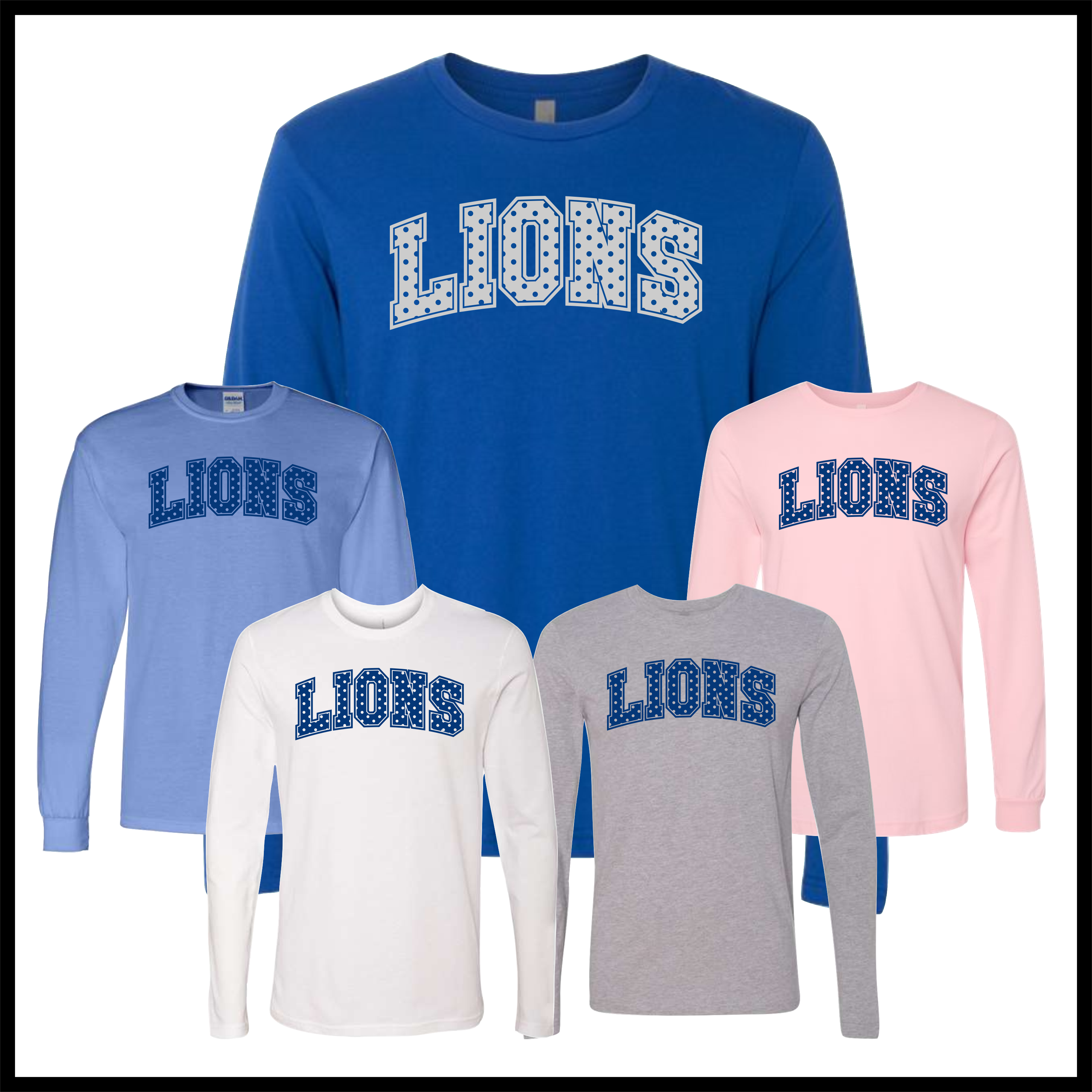 Bismarck Polka Dot LIONS Long Sleeve Ringspun Cotton T-Shirt