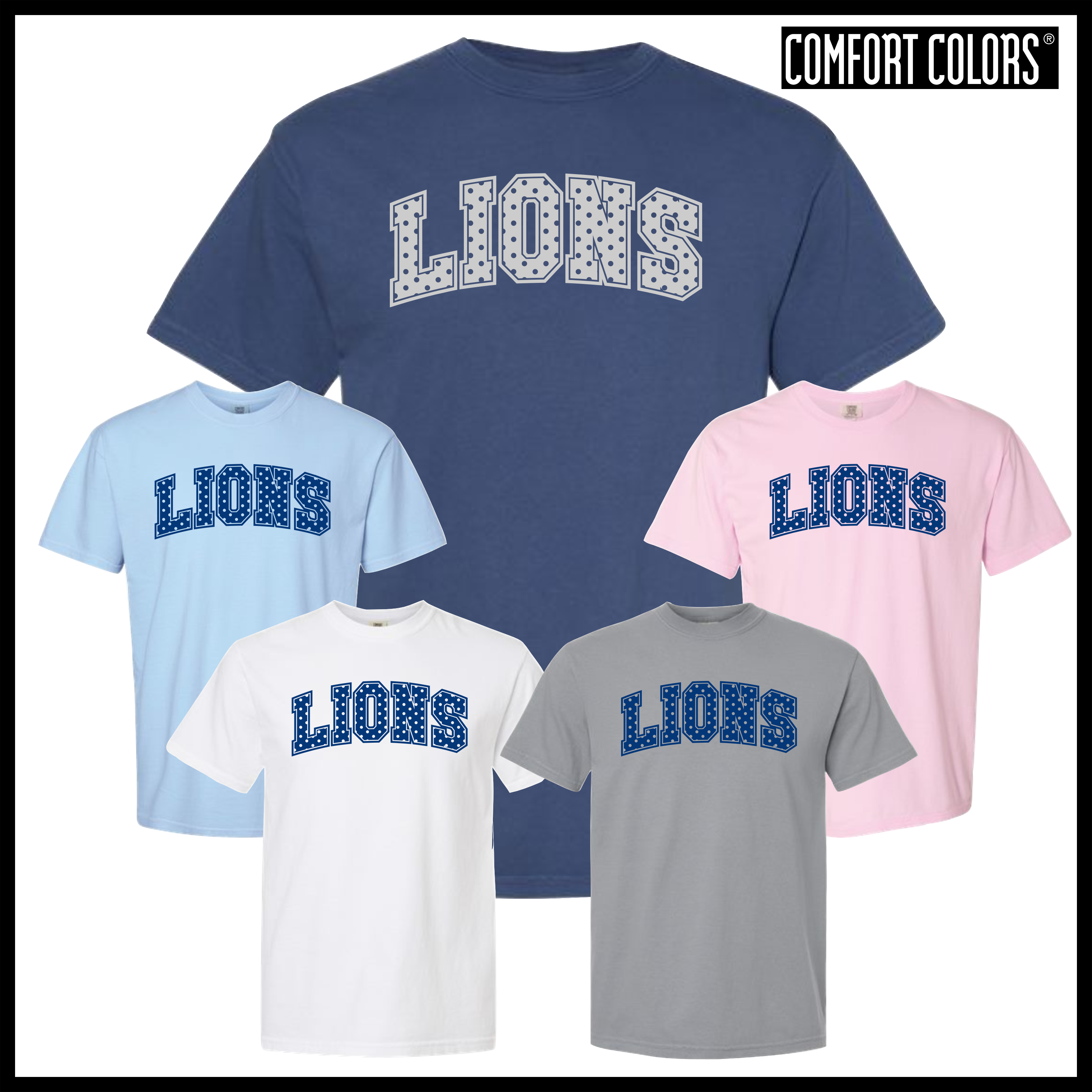 Bismarck Polka Dot LIONS Short Sleeve Comfort Colors T-Shirt