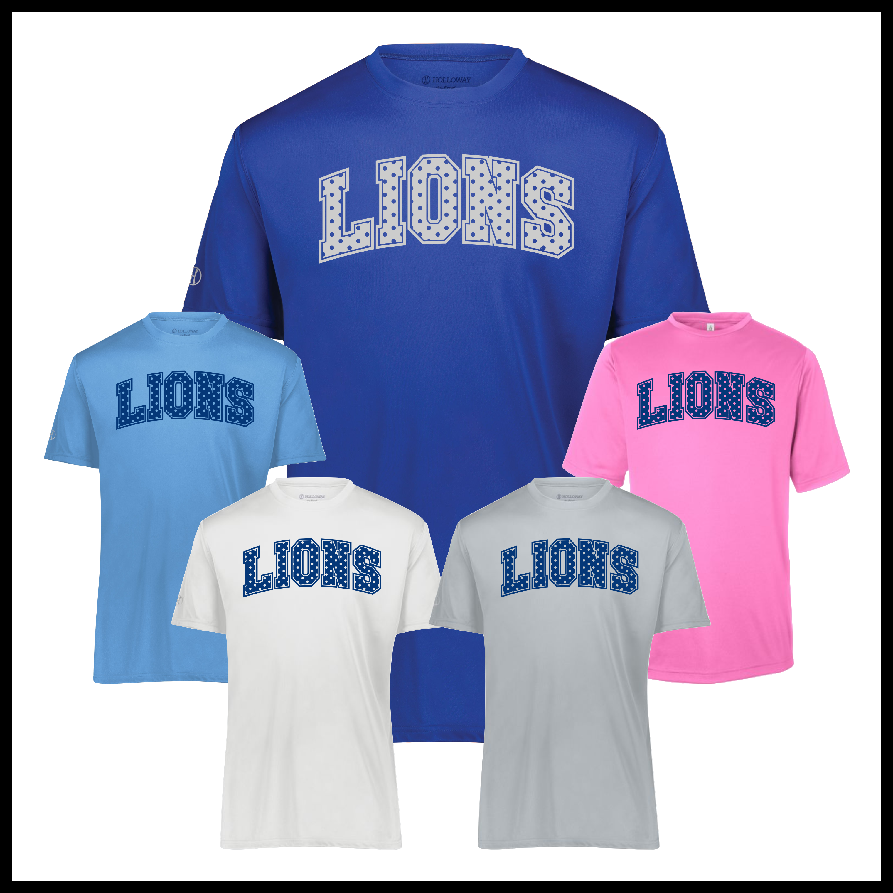Bismarck Polka Dot LIONS Short Sleeve 100% Poly Wicking T-Shirt