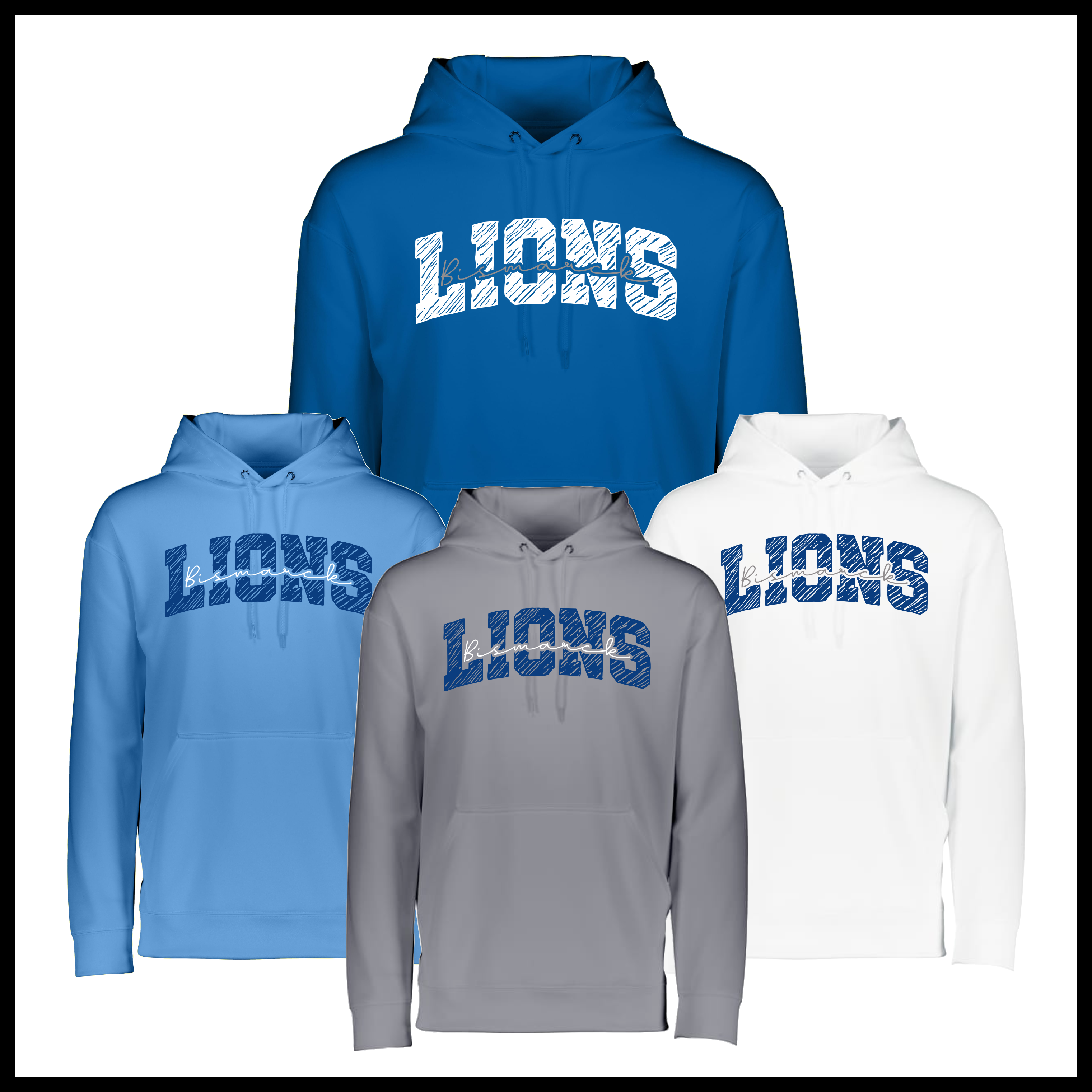 Bismarck Lions Block Text 100% Poly Wicking Hoodie Sweatshirt