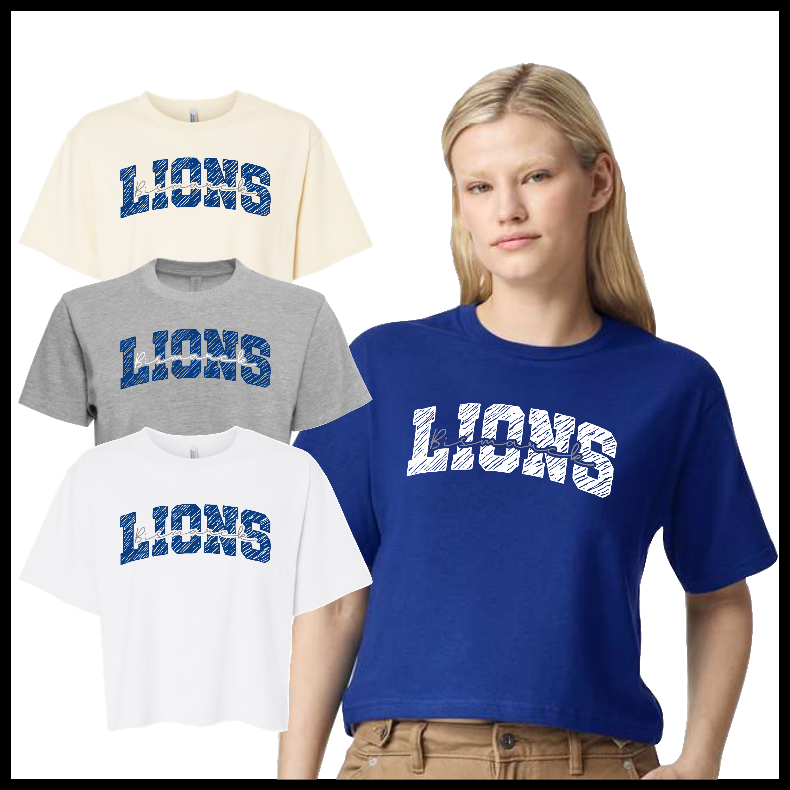 Bismarck Lions Block Text Short Sleeve Boxy T-Shirt