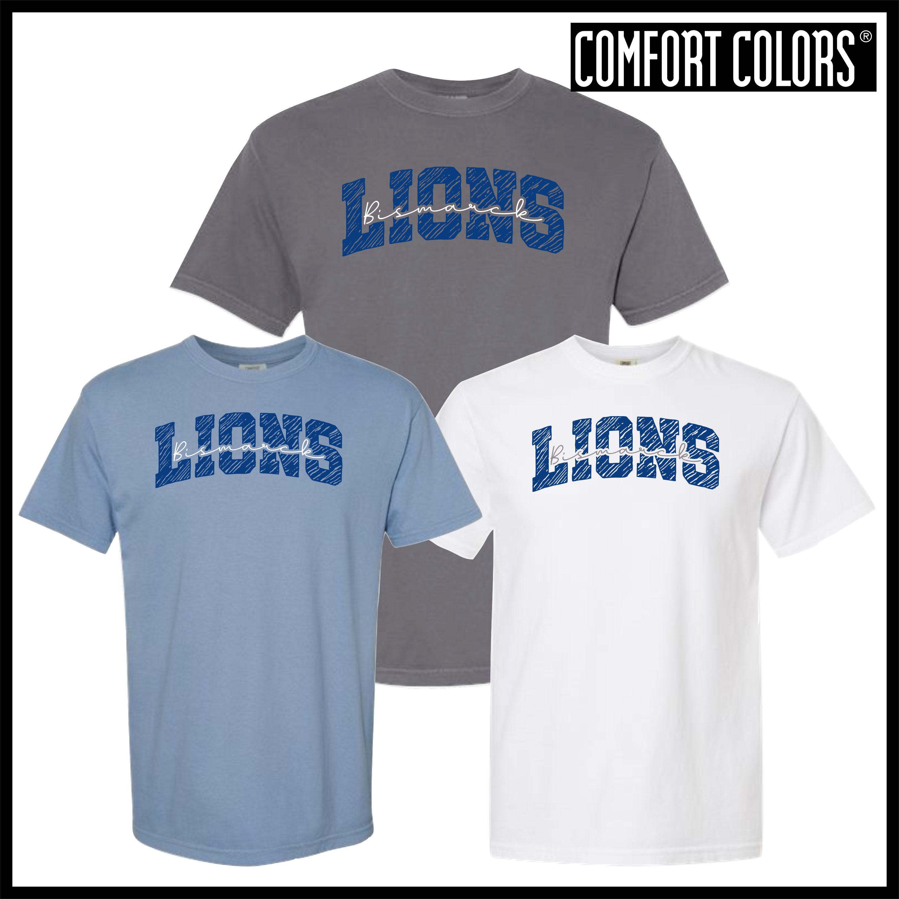 Bismarck Lions Block Text Short Sleeve Comfort Colors T-Shirt