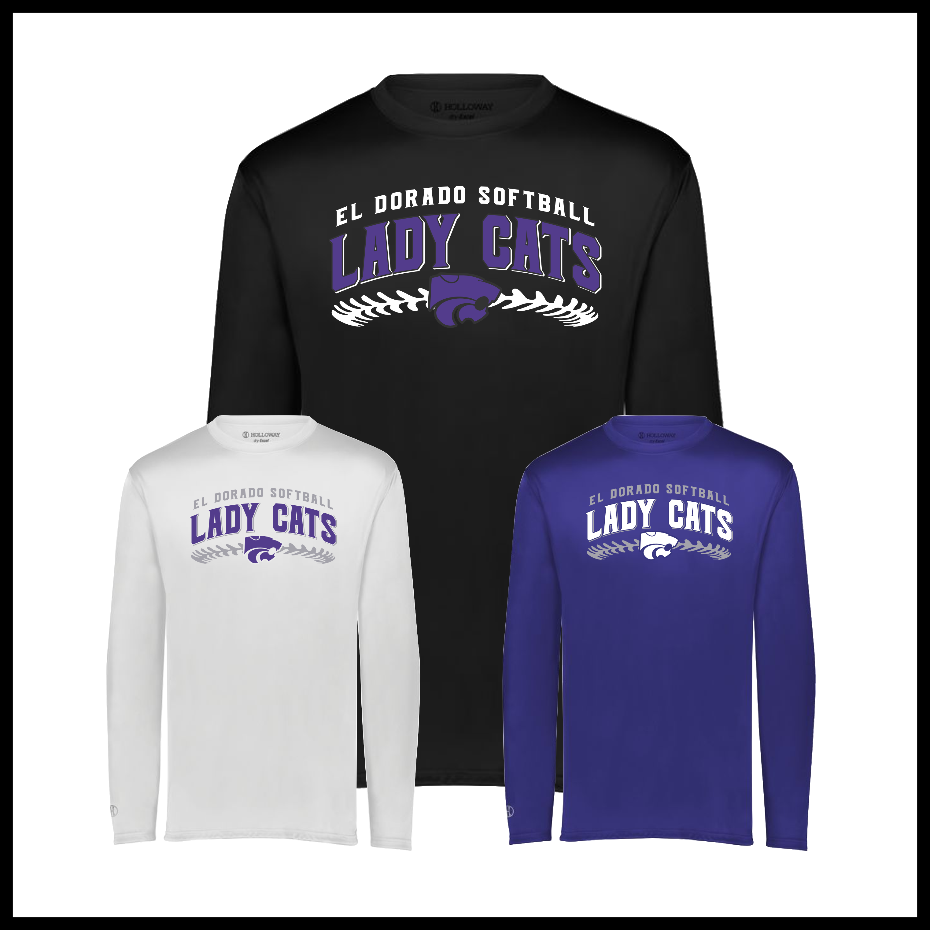 El Dorado LADY CATS SOFTBALL Long Sleeve 100% Poly Wicking T-Shirt