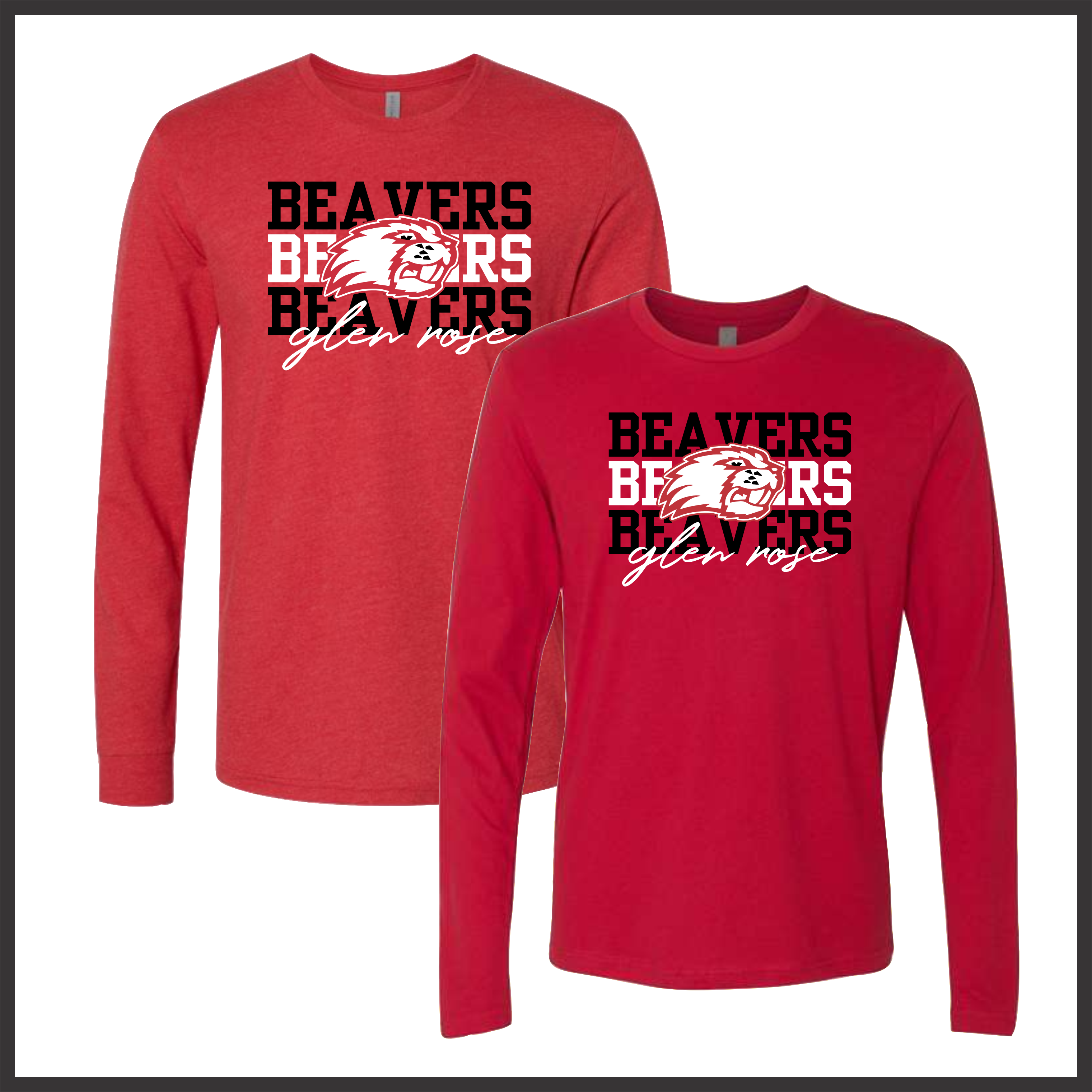 Glen Rose BEAVERS STACKED TEXT Long Sleeve Ringspun Cotton T-Shirt