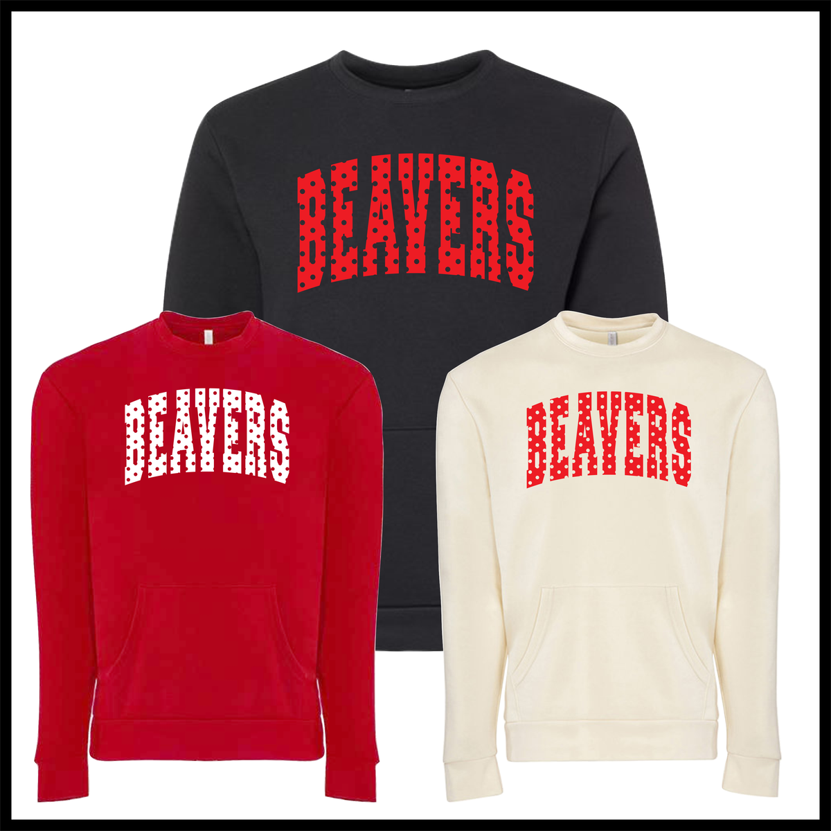 Glen Rose Spirit BEAVERS Polka Dot *POCKET* Crewneck Sweatshirt