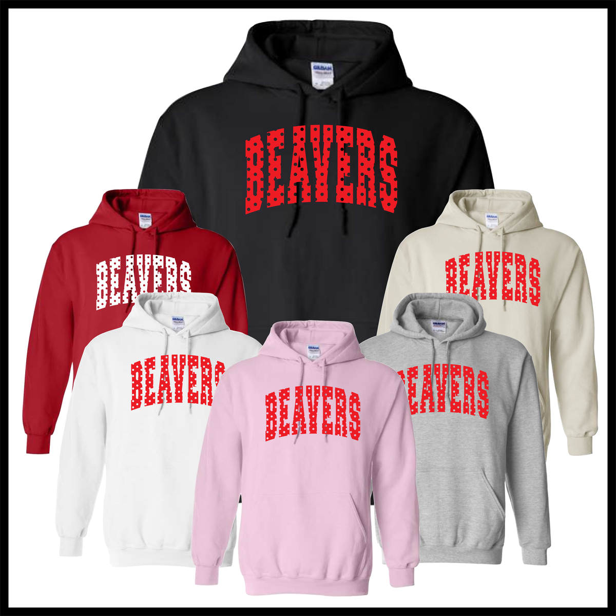 Glen Rose Spirit BEAVERS Polka Dot Cotton Blend Hoodie Sweatshirt