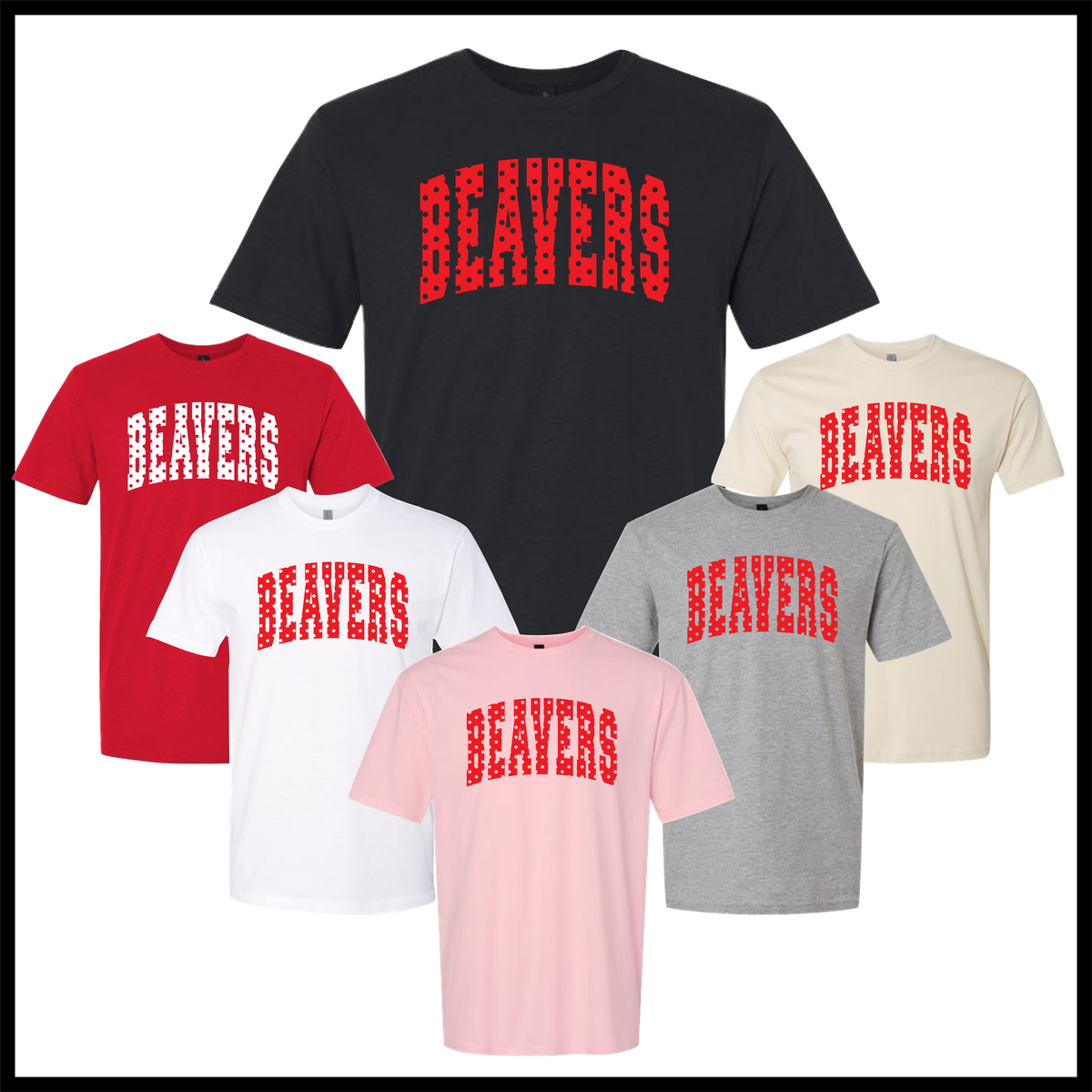 Glen Rose Spirit BEAVERS Polka Dot Short Sleeve Ringspun Cotton T-Shirt