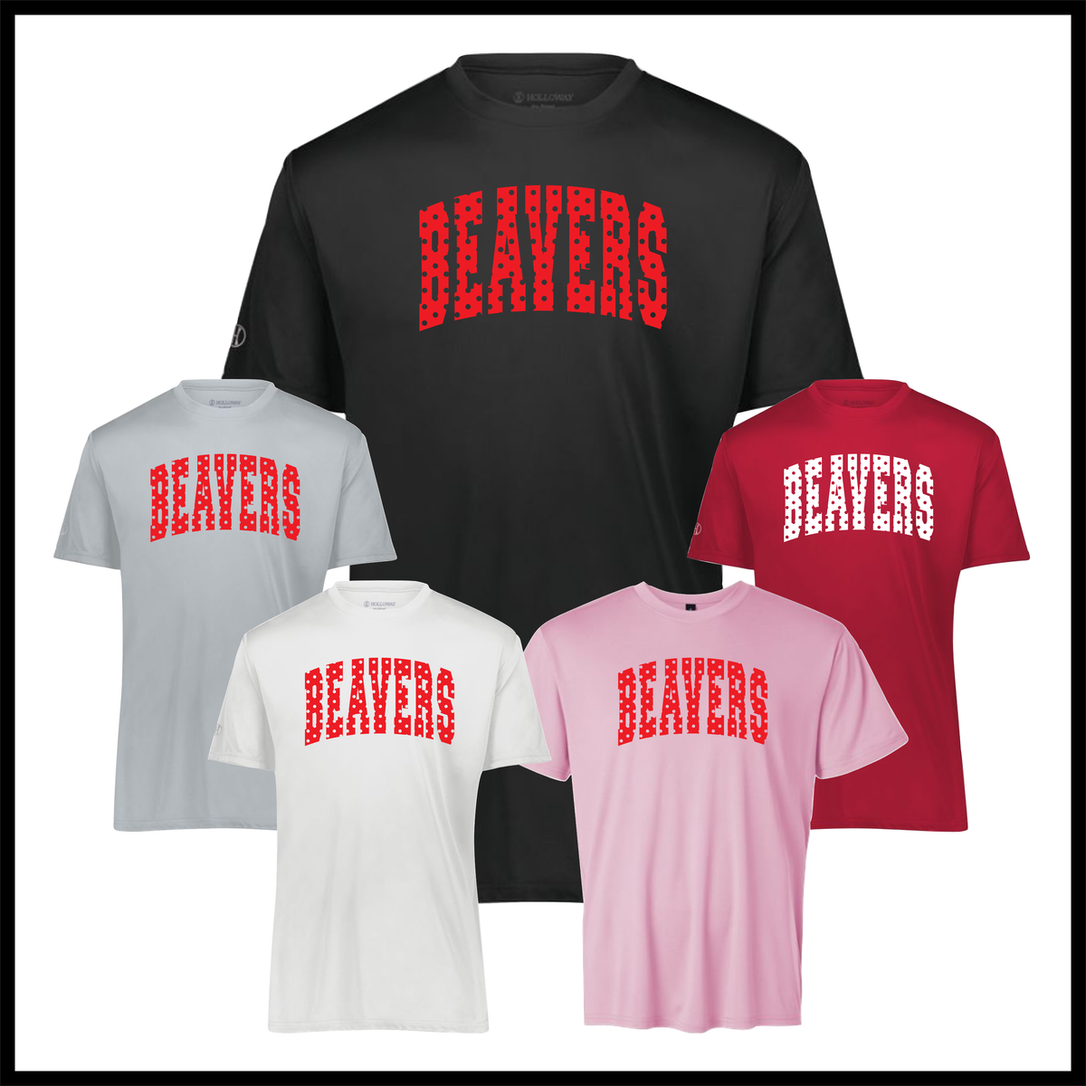 Glen Rose Spirit BEAVERS Polka Dot Short Sleeve 100% Poly Wicking T-Shirt