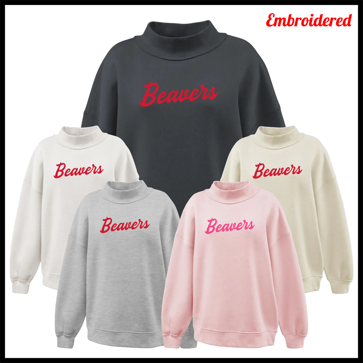 Glen Rose Spirit Embroidered Beavers Mock Neck Sweatshirt