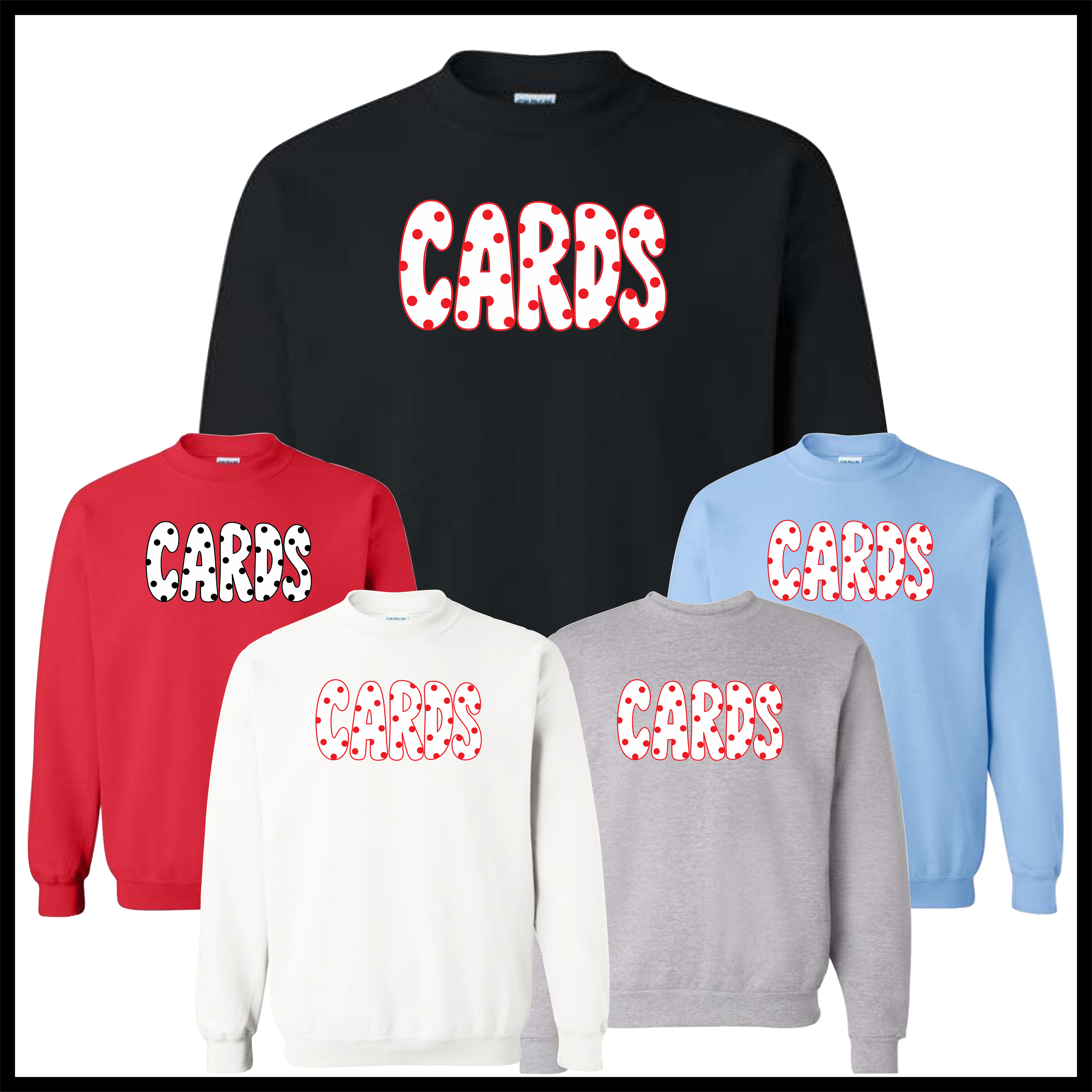 Harmony Grove Polka Dot Cards Cotton Blend Crewneck Sweatshirt