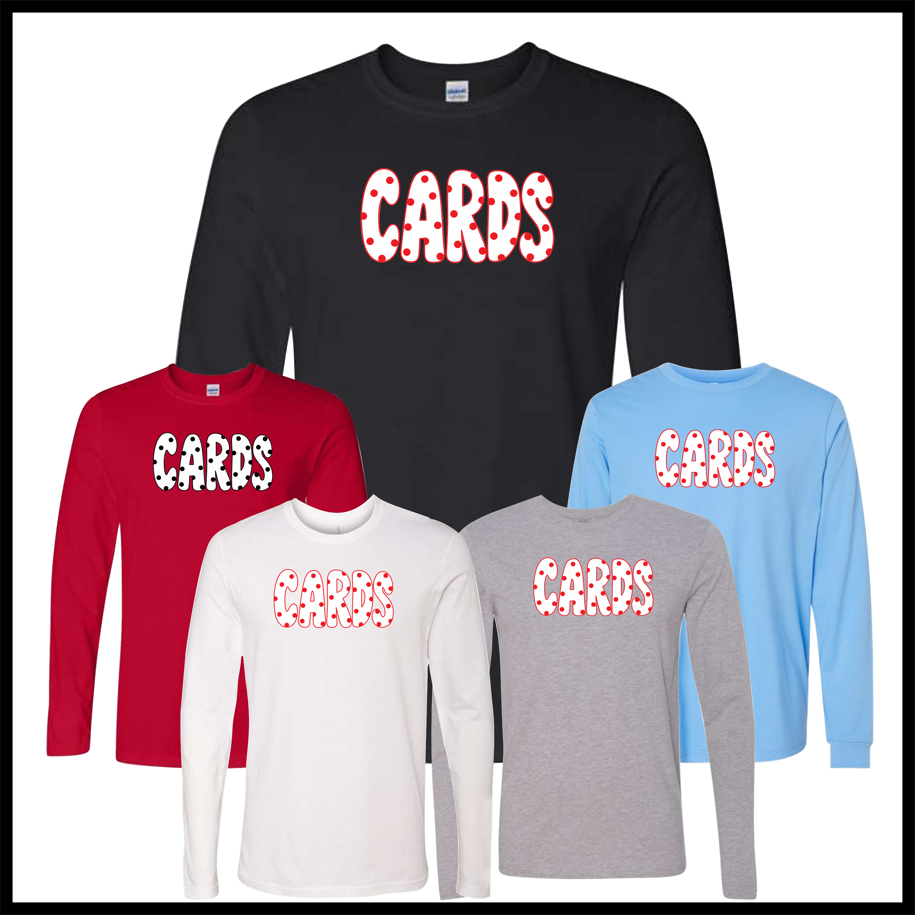 Harmony Grove Polka Dot Cards Long Sleeve Ringspun Cotton T-Shirt
