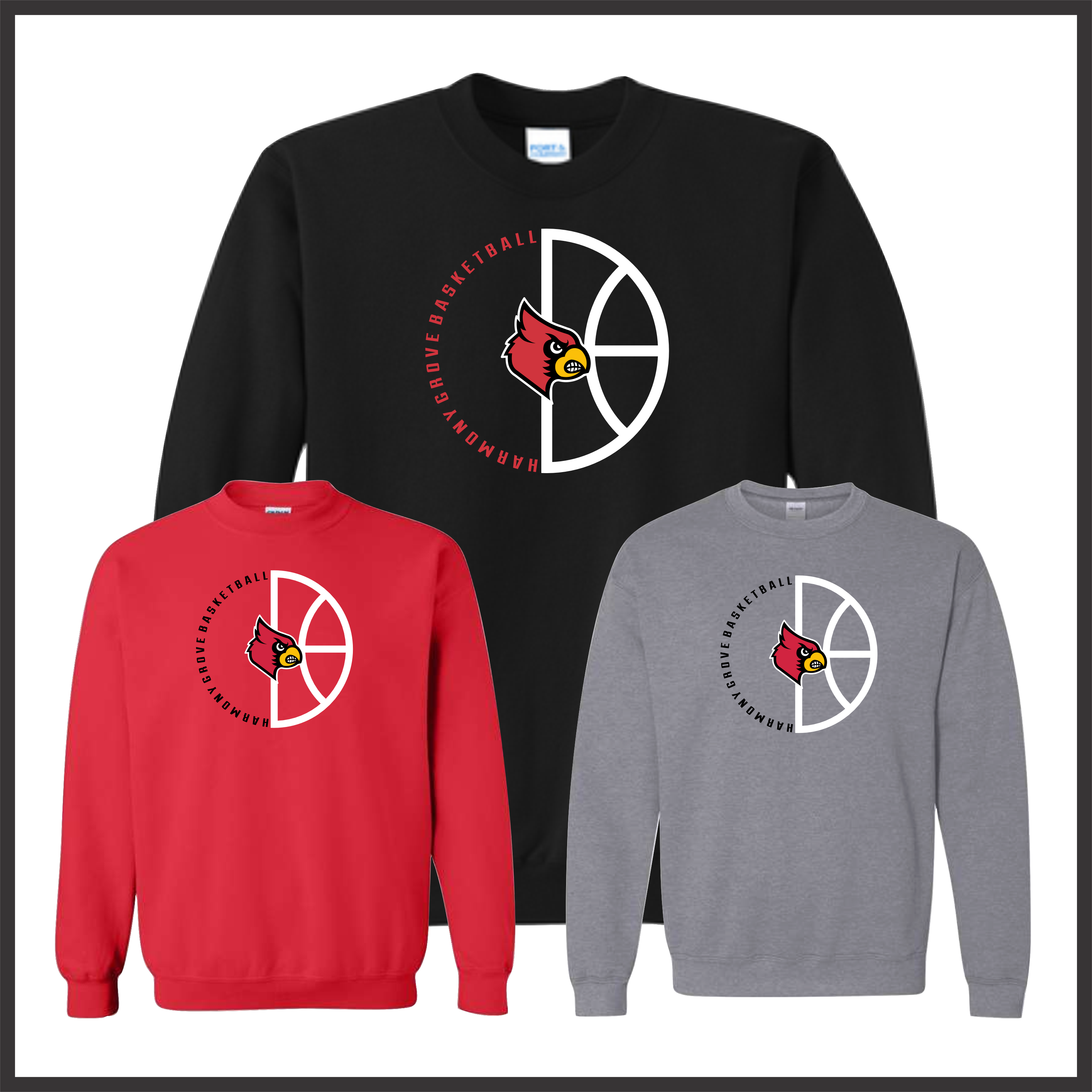 Harmony Grove Basketball Circle Logo Cotton Blend Crewneck Sweatshirt