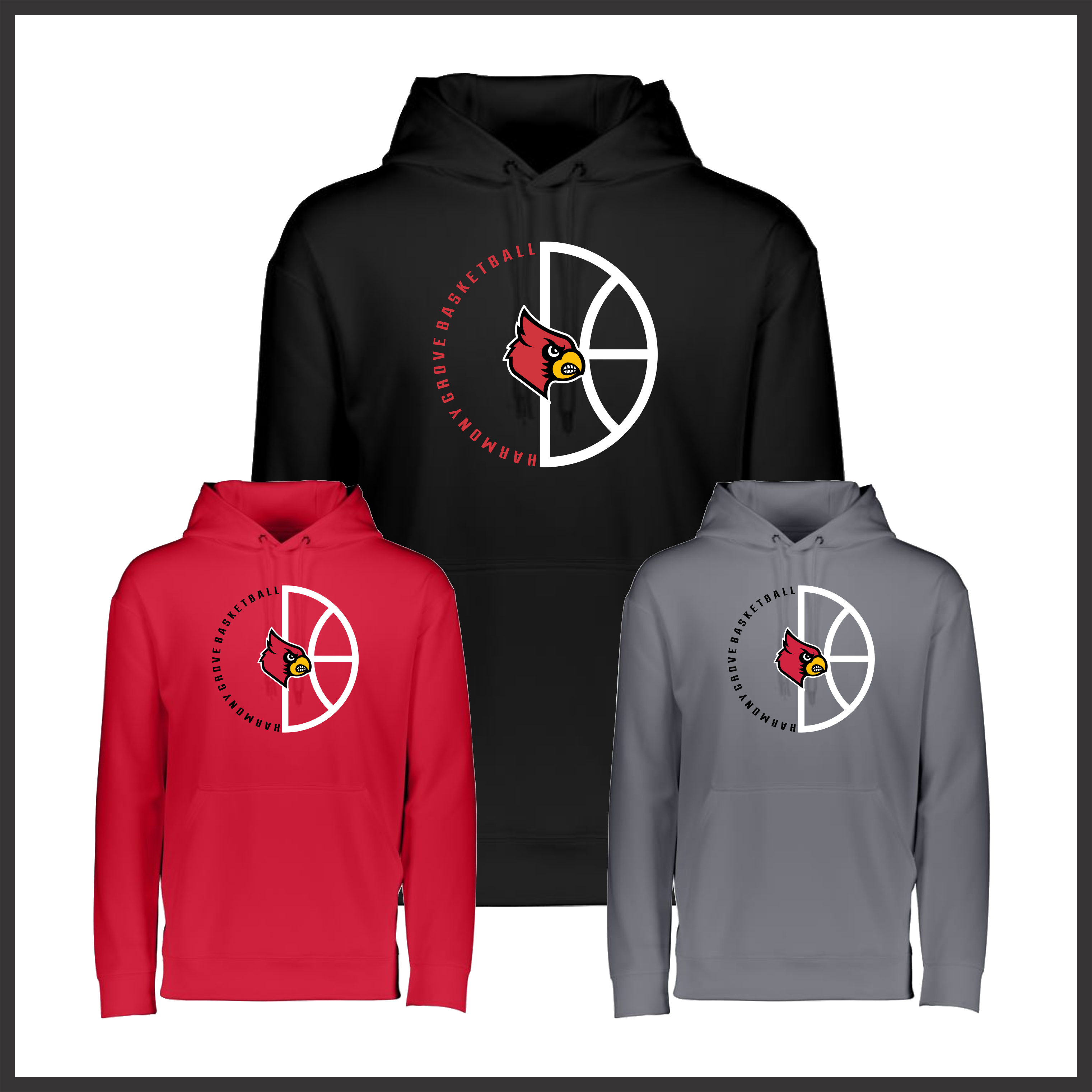 Harmony Grove Basketball Circle Logo 100% Poly Wicking Hoodie Sweatshirt