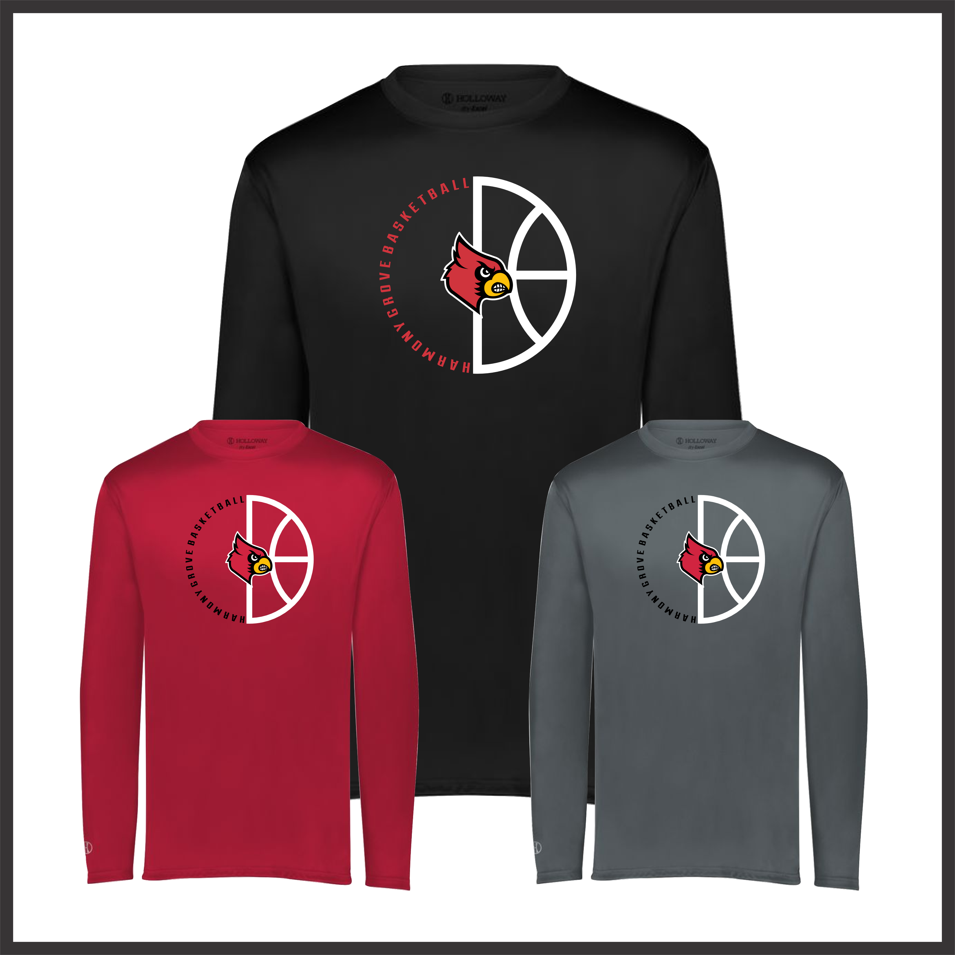 Harmony Grove Basketball Circle Logo Long Sleeve 100% Poly Wicking T-Shirt