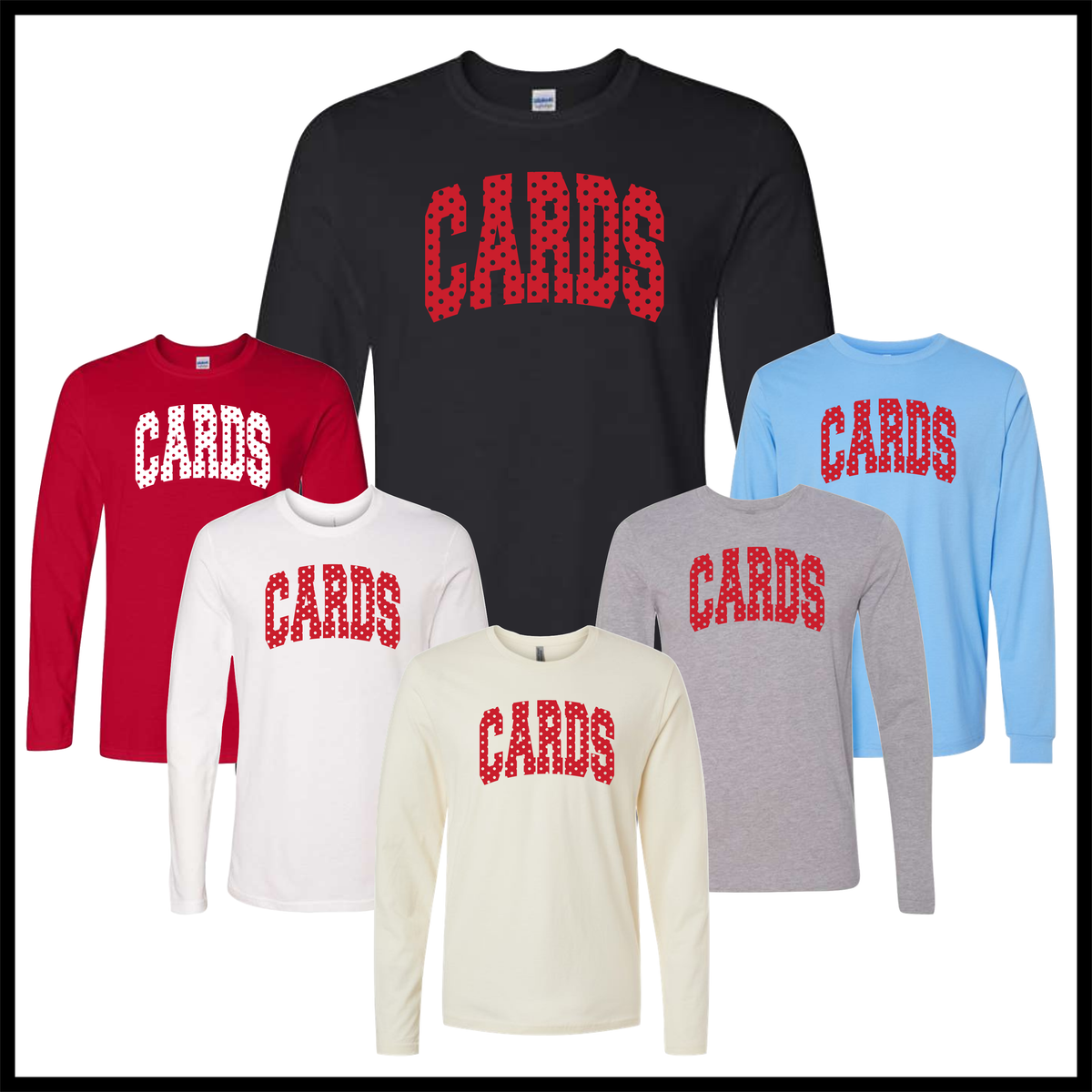 HGFCB26 Polka Dot CARDS Long Sleeve Ringspun Cotton T-Shirt