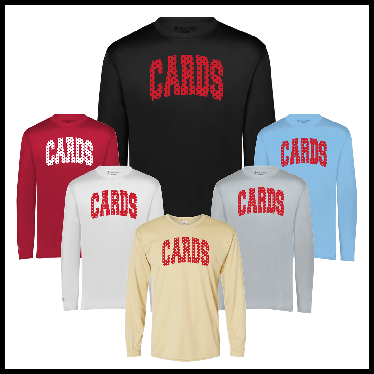 HGFCB26 Polka Dot CARDS Long Sleeve 100% Poly Wicking T-Shirt