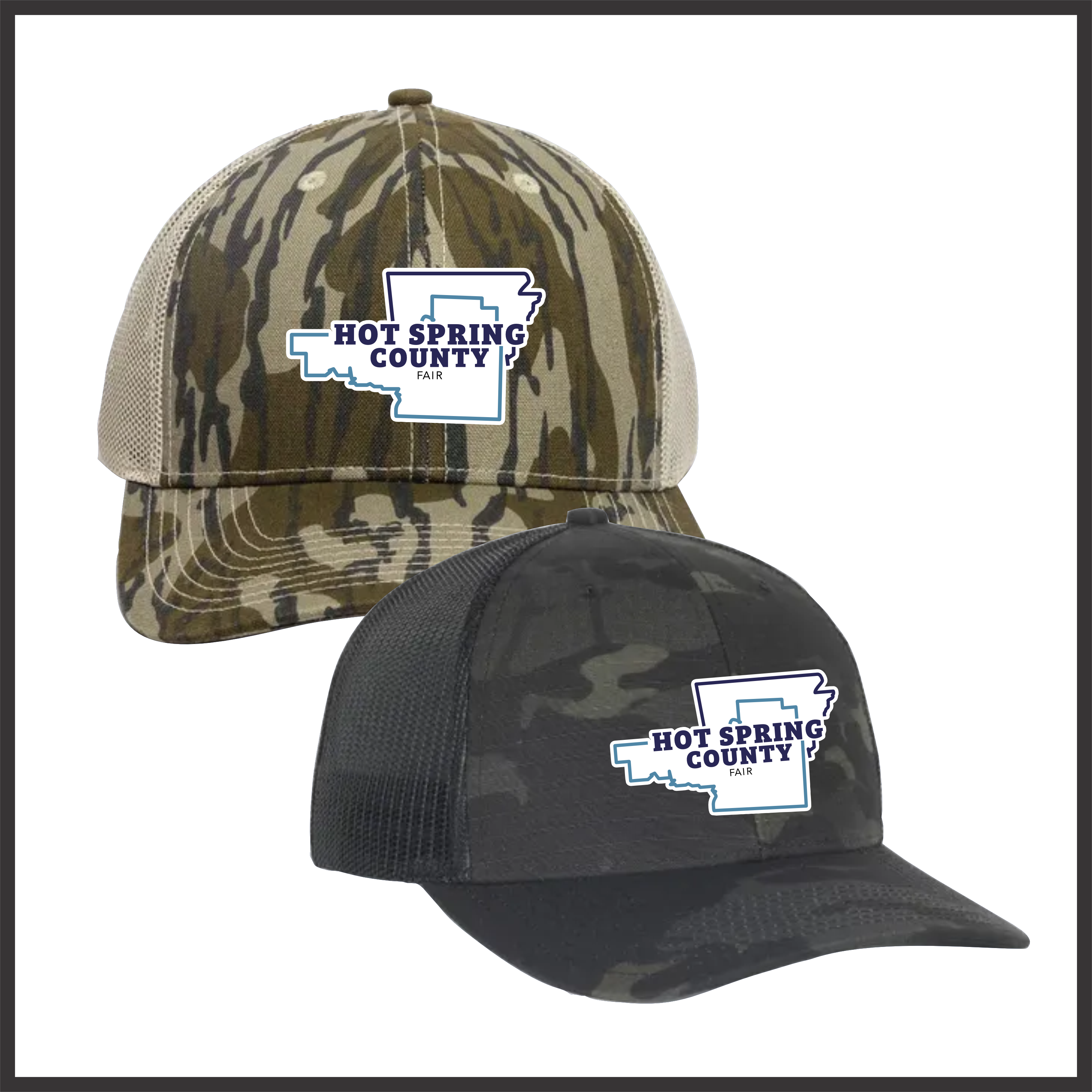 Hot Spring County Fair Snapback CAMO Trucker Hat *EMBROIDERED*