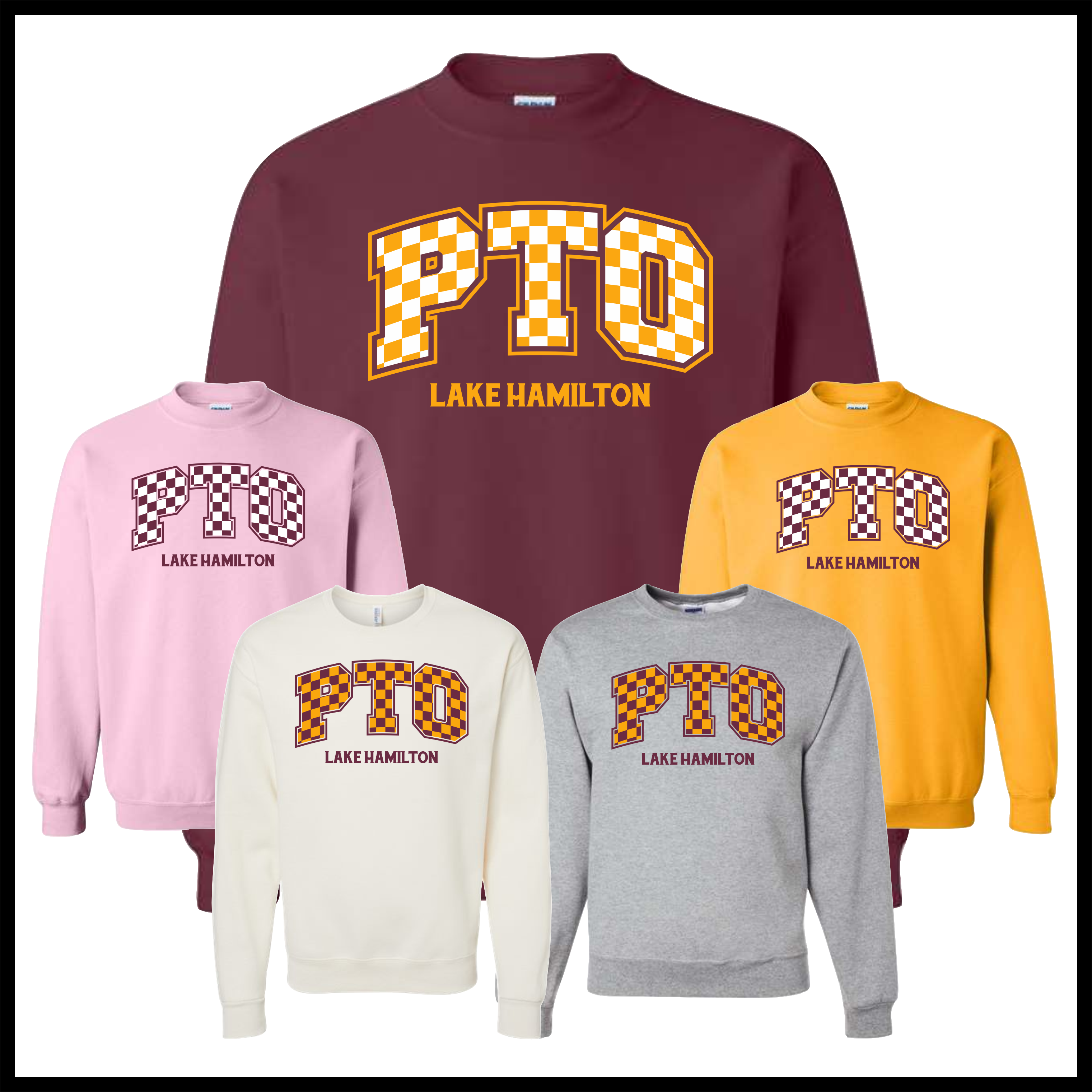 Lake Hamilton Checkered PTO Cotton Blend Crewneck Sweatshirt
