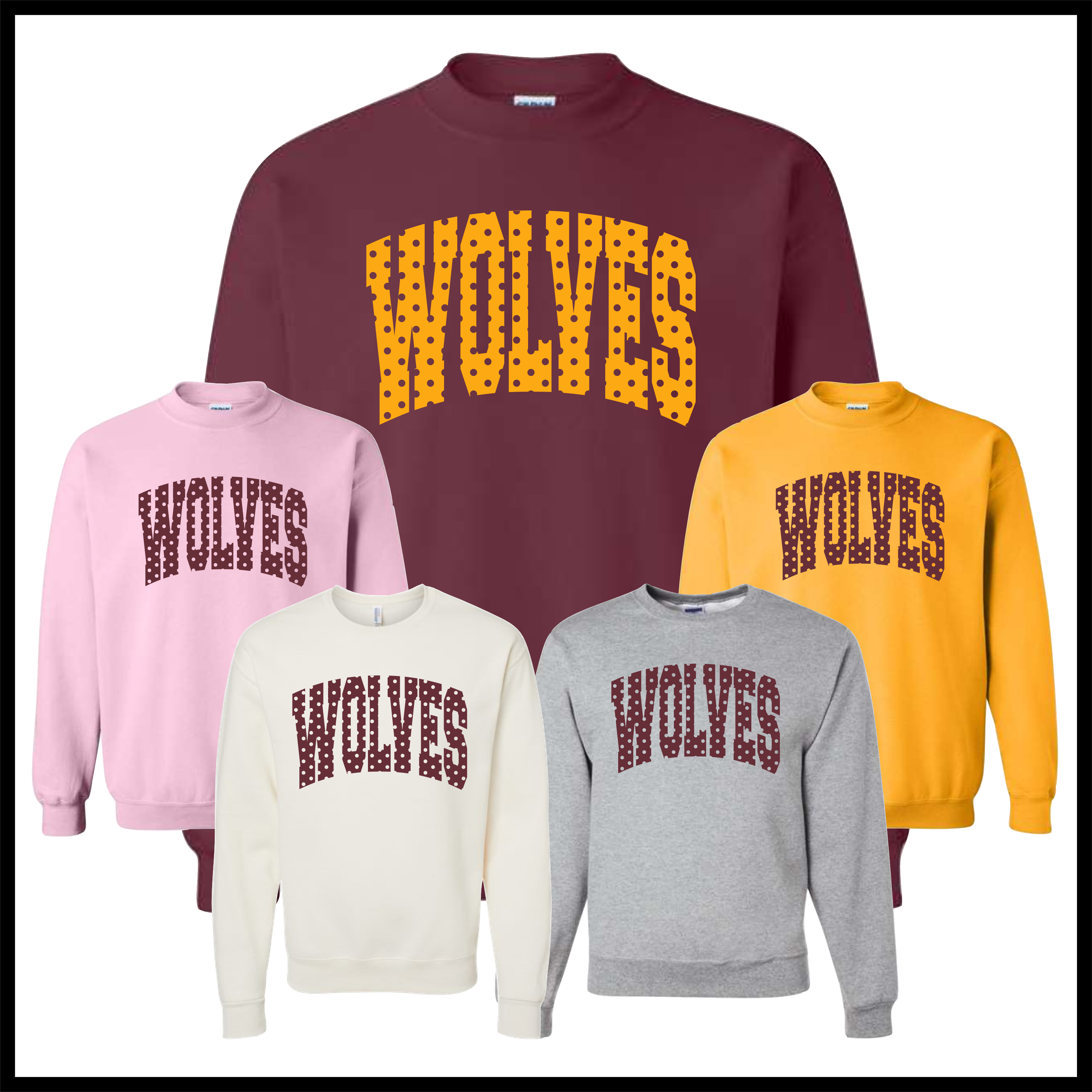 Lake Hamilton Polka Dot Wolves Cotton Blend Crewneck Sweatshirt