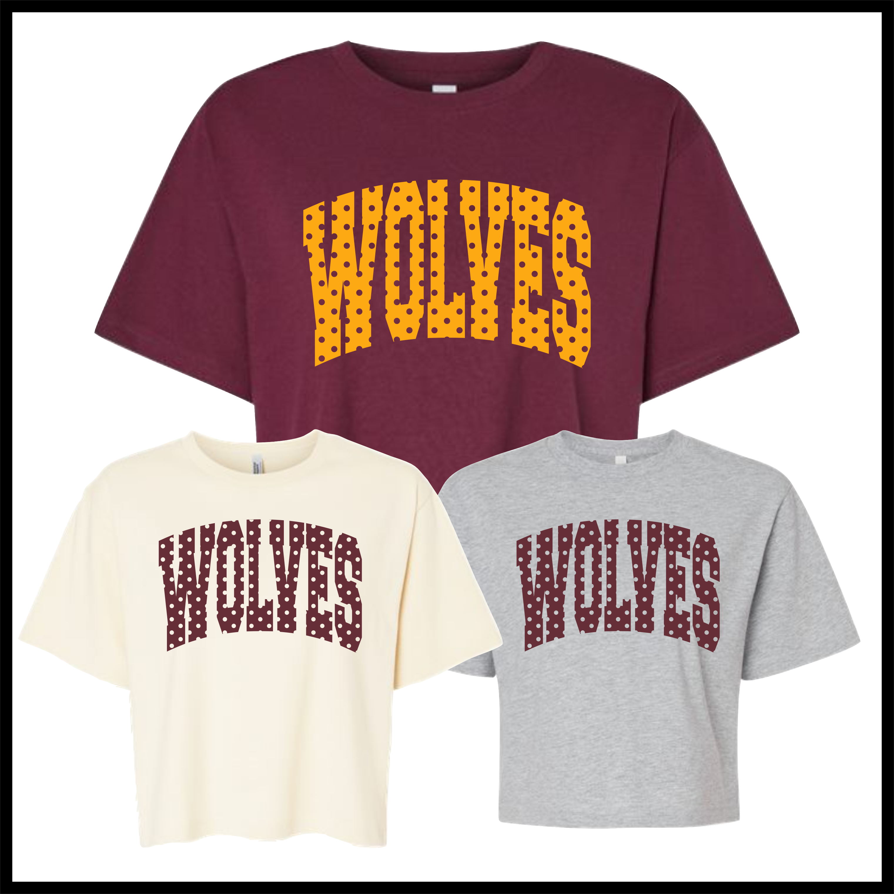Lake Hamilton Polka Dot Wolves Boxy Crop T-Shirt
