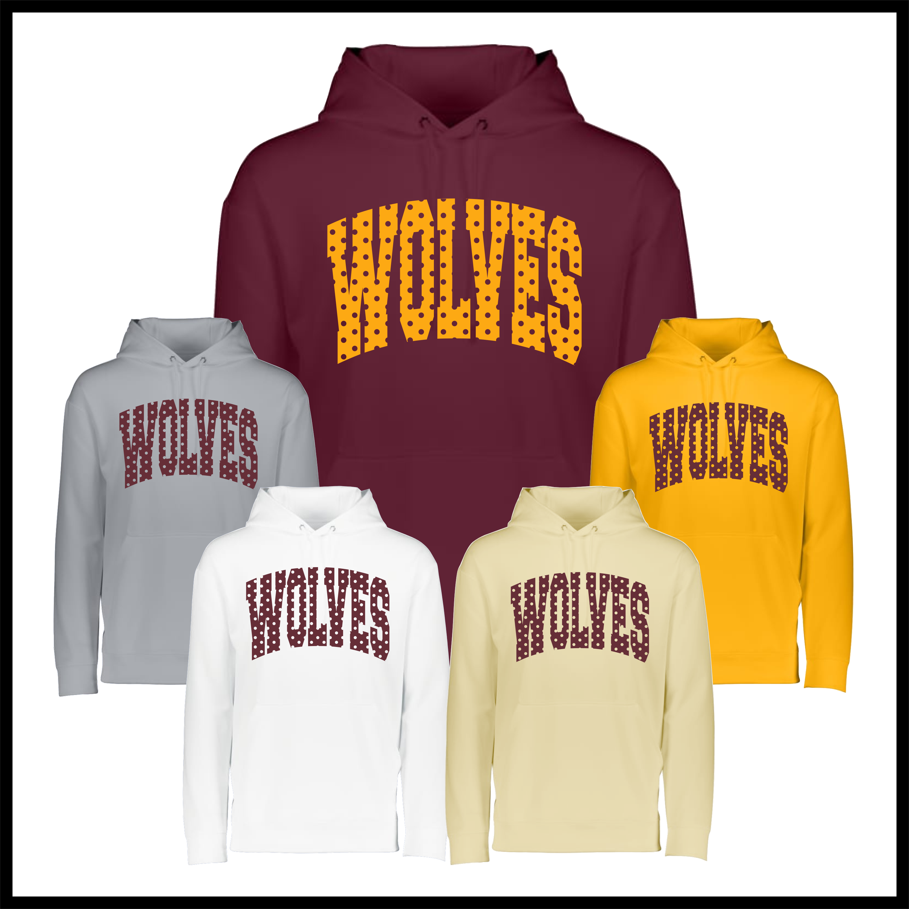 Lake Hamilton Polka Dot Wolves 100% Poly Wicking Fleece Hoodie Sweatshirt