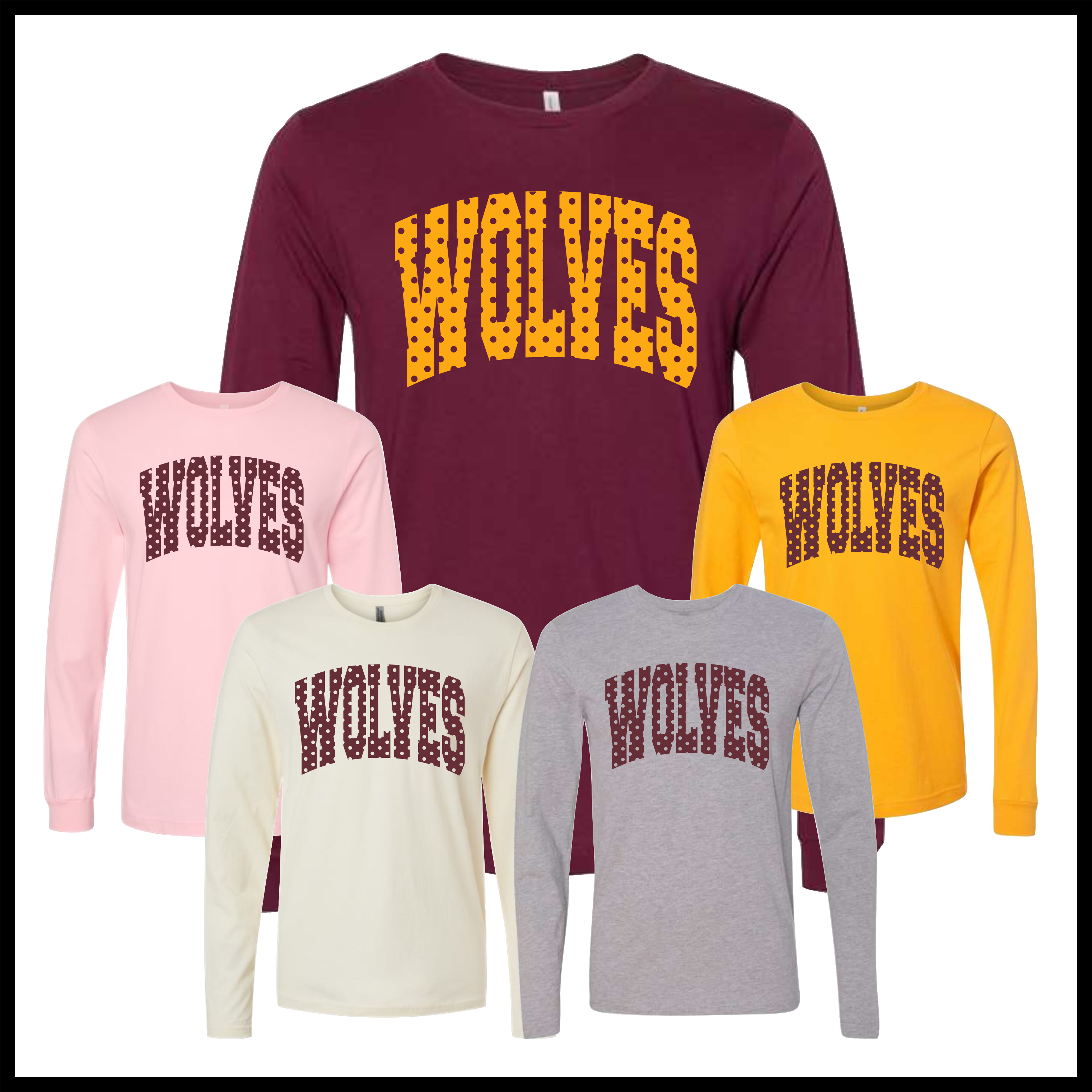 Lake Hamilton Polka Dot Wolves Long Sleeve Ringspun Cotton T-Shirt