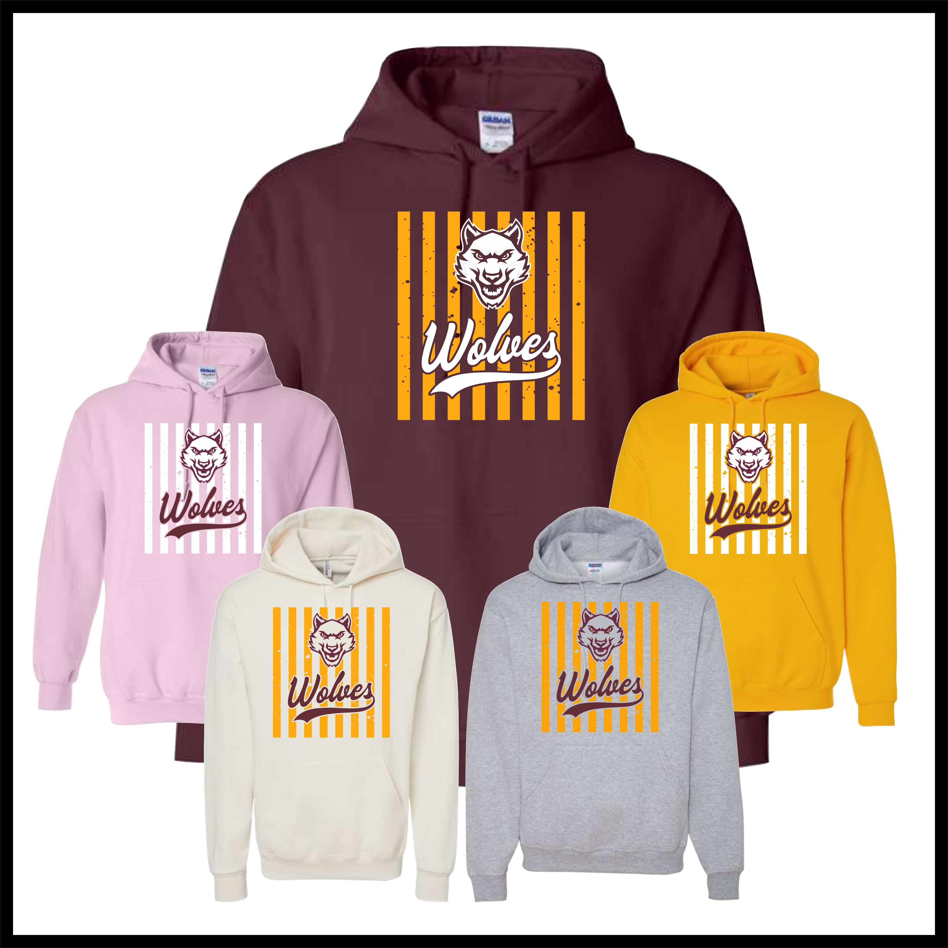 Lake Hamilton Striped Wolves Cotton Blend Hoodie Sweatshirt
