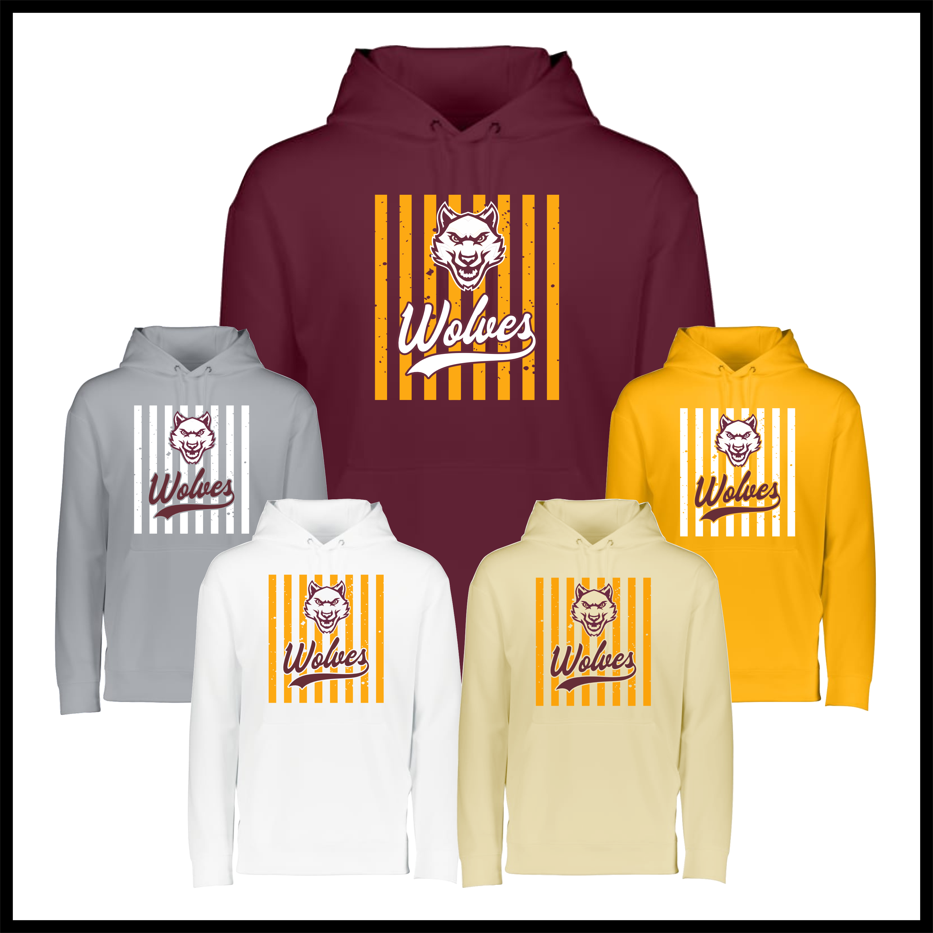 Lake Hamilton Striped Wolves 100% Poly Wicking Fleece Hoodie Sweatshirt
