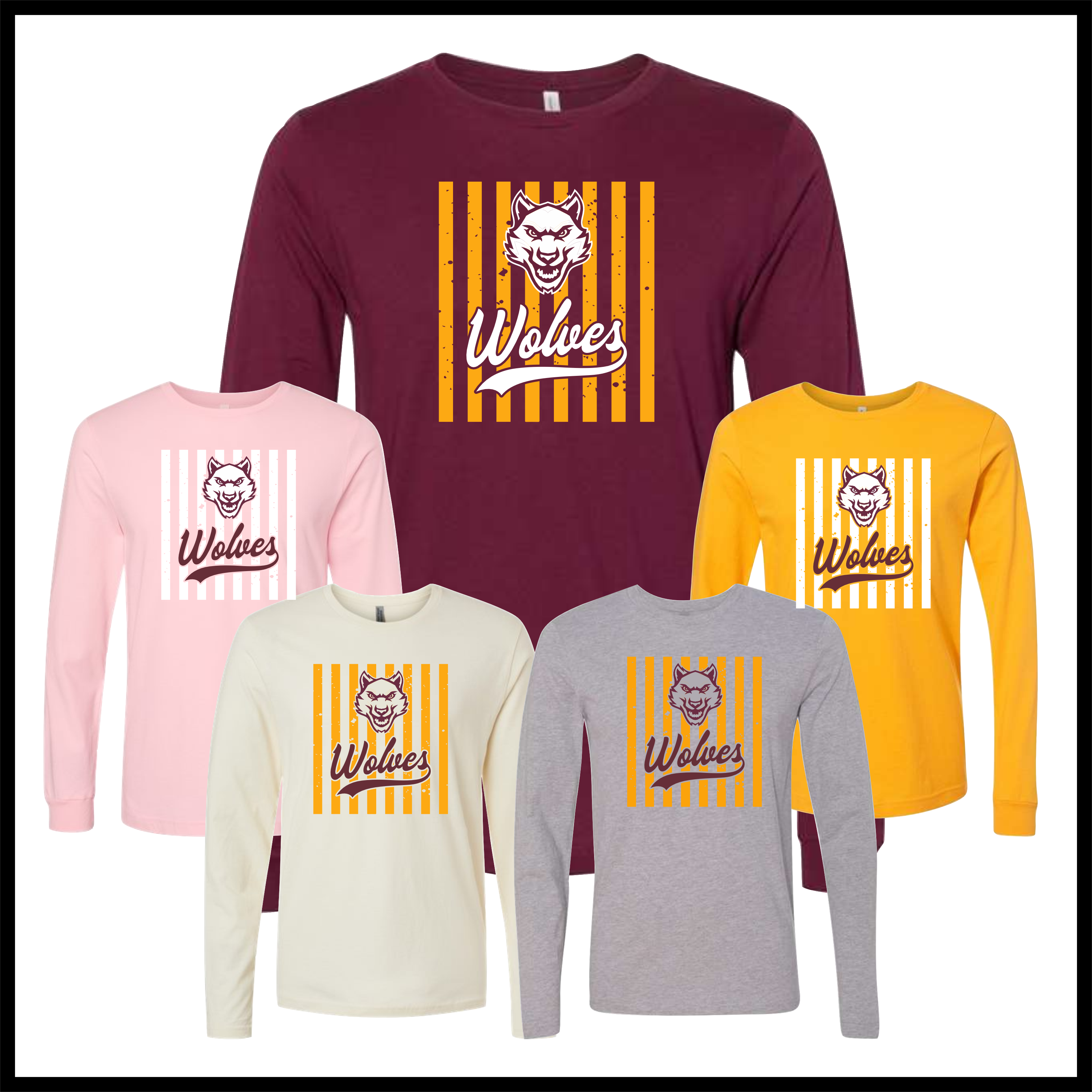 Lake Hamilton Striped Wolves Long Sleeve Ringspun Cotton T-Shirt