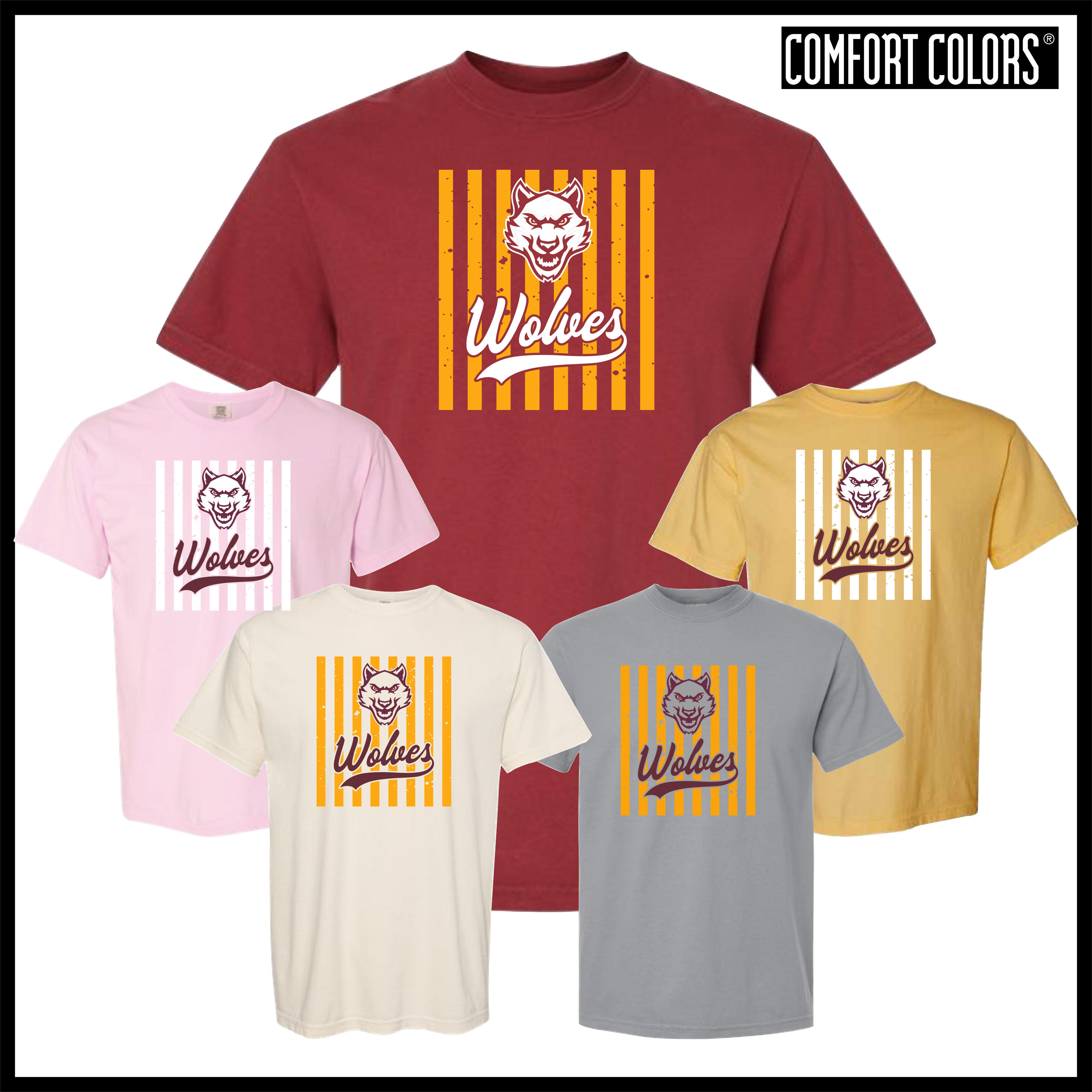 Lake Hamilton Striped Wolves Short Sleeve Comfort Colors T-Shirt