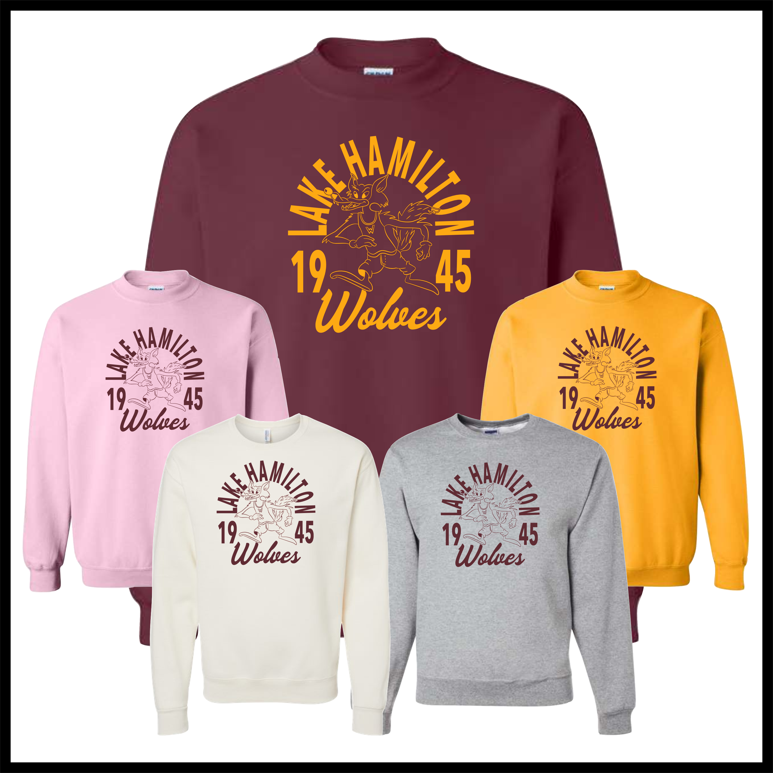 Lake Hamilton Vintage Wolves Cotton Blend Crewneck Sweatshirt