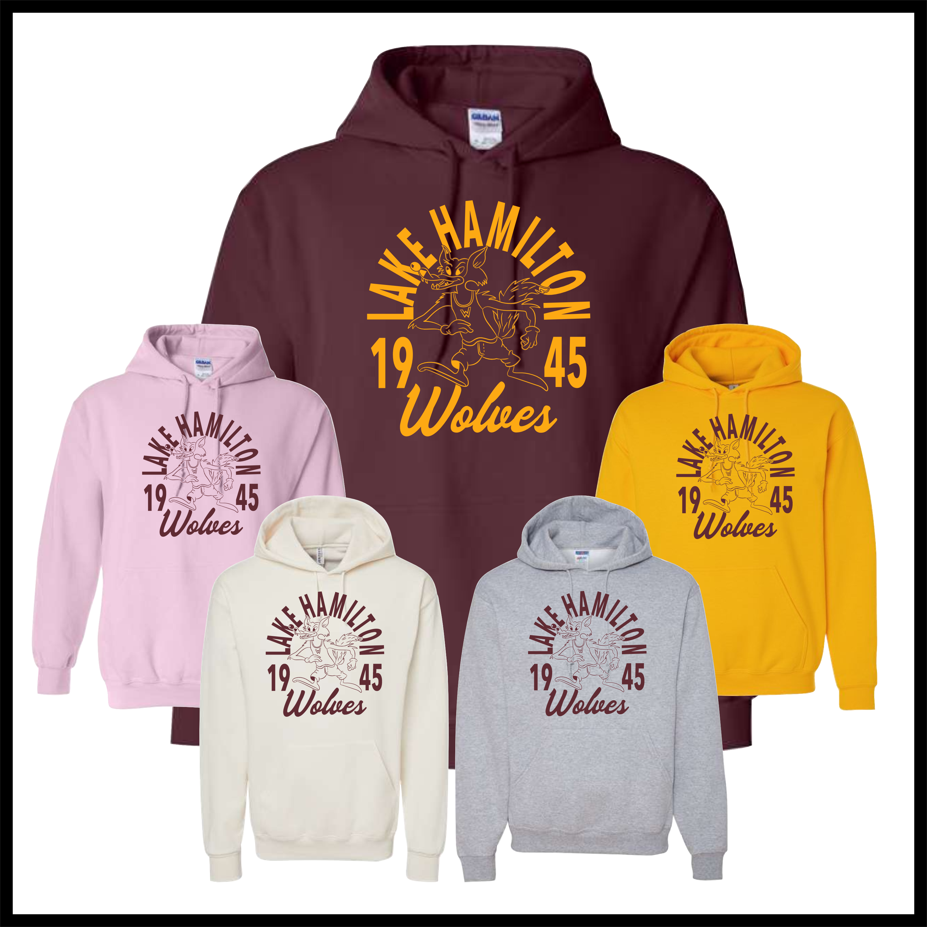 Lake Hamilton Vintage Wolves Cotton Blend Hoodie Sweatshirt