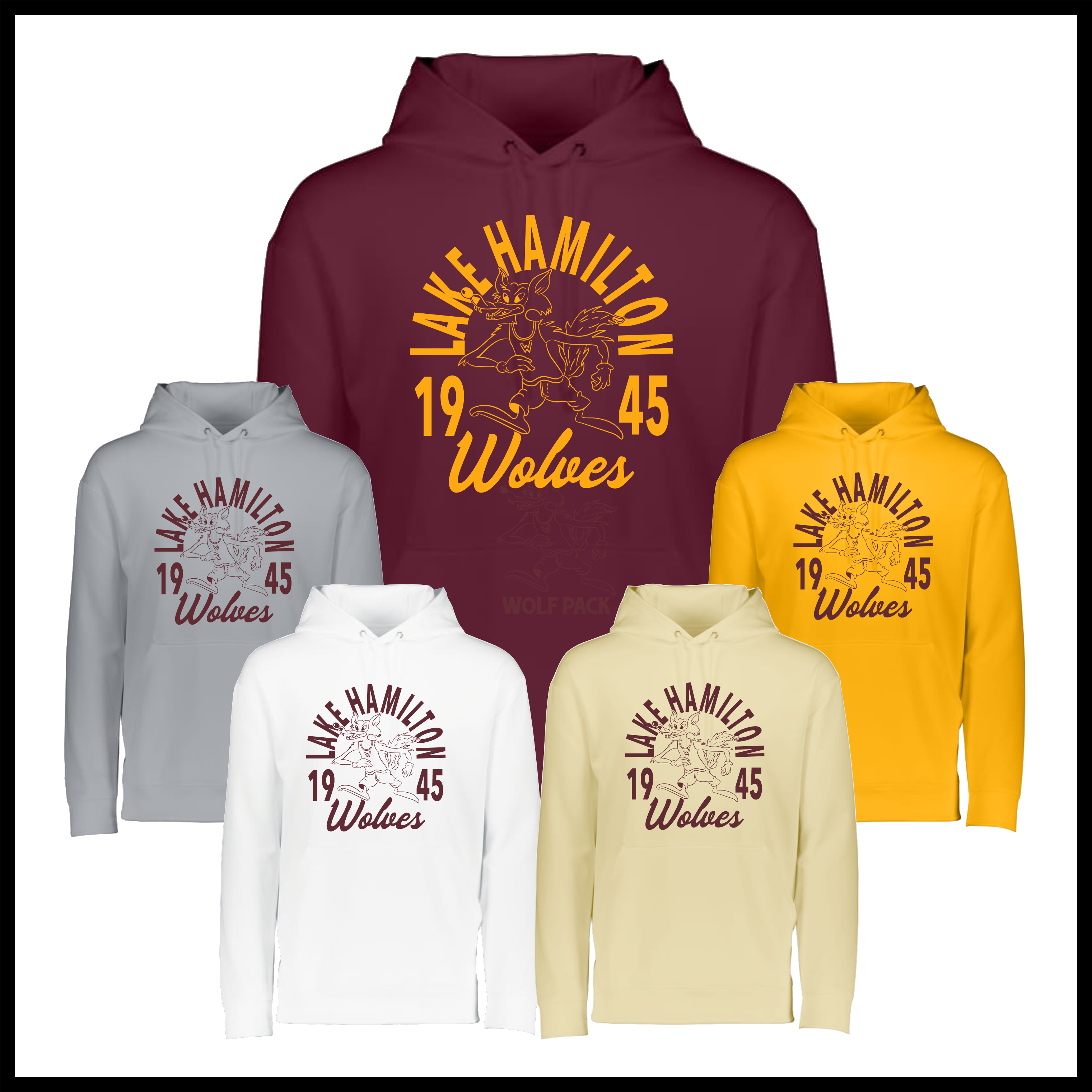 Lake Hamilton Vintage Wolves 100% Poly Wicking Fleece Hoodie Sweatshirt