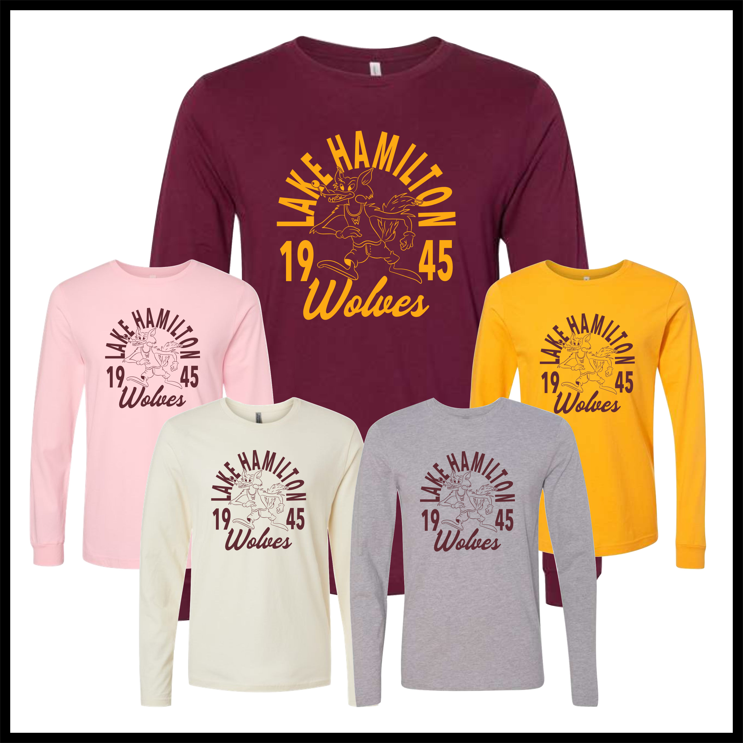 Lake Hamilton Vintage Wolves Long Sleeve Ringspun Cotton T-Shirt