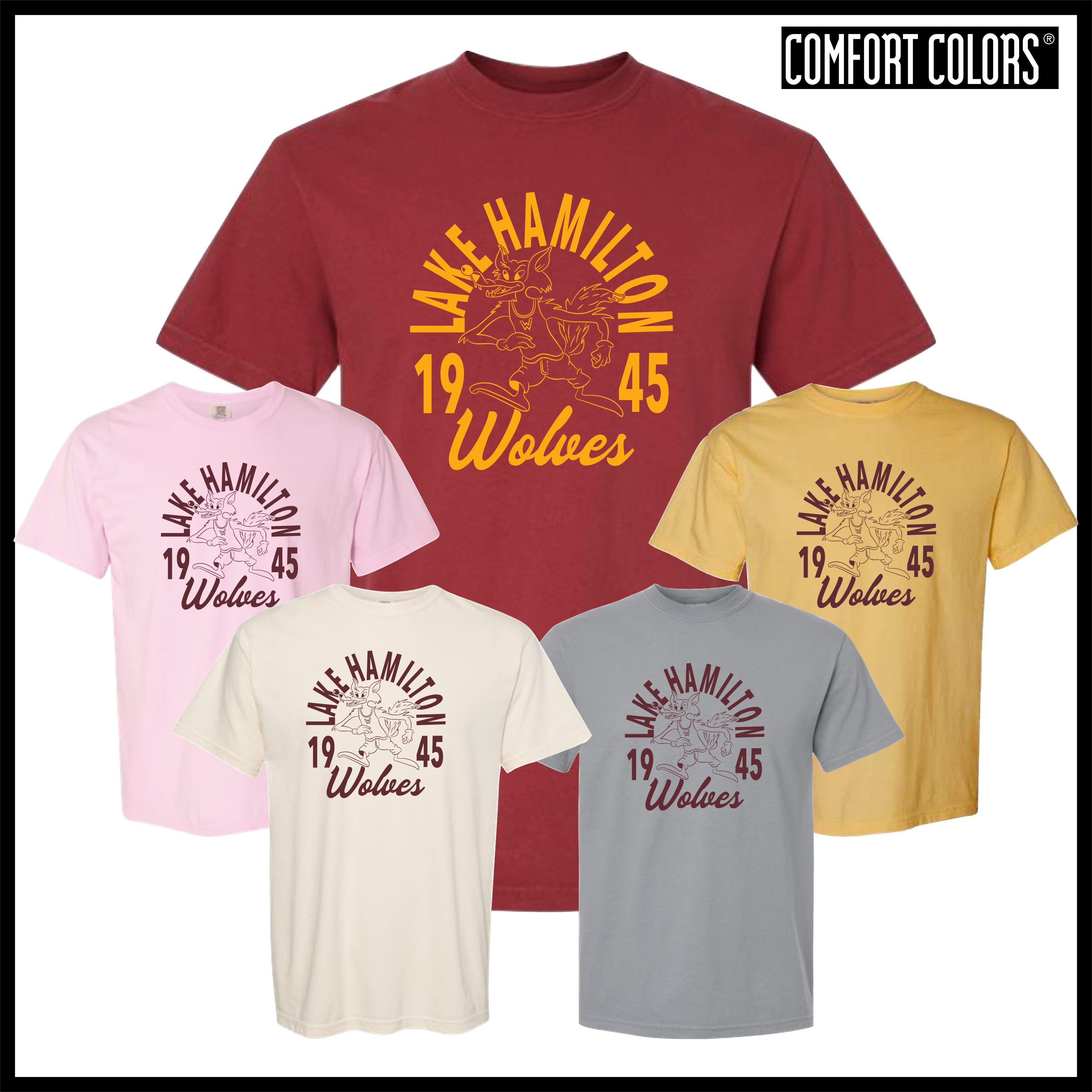 Lake Hamilton Vintage Wolves Short Sleeve Comfort Colors T-Shirt