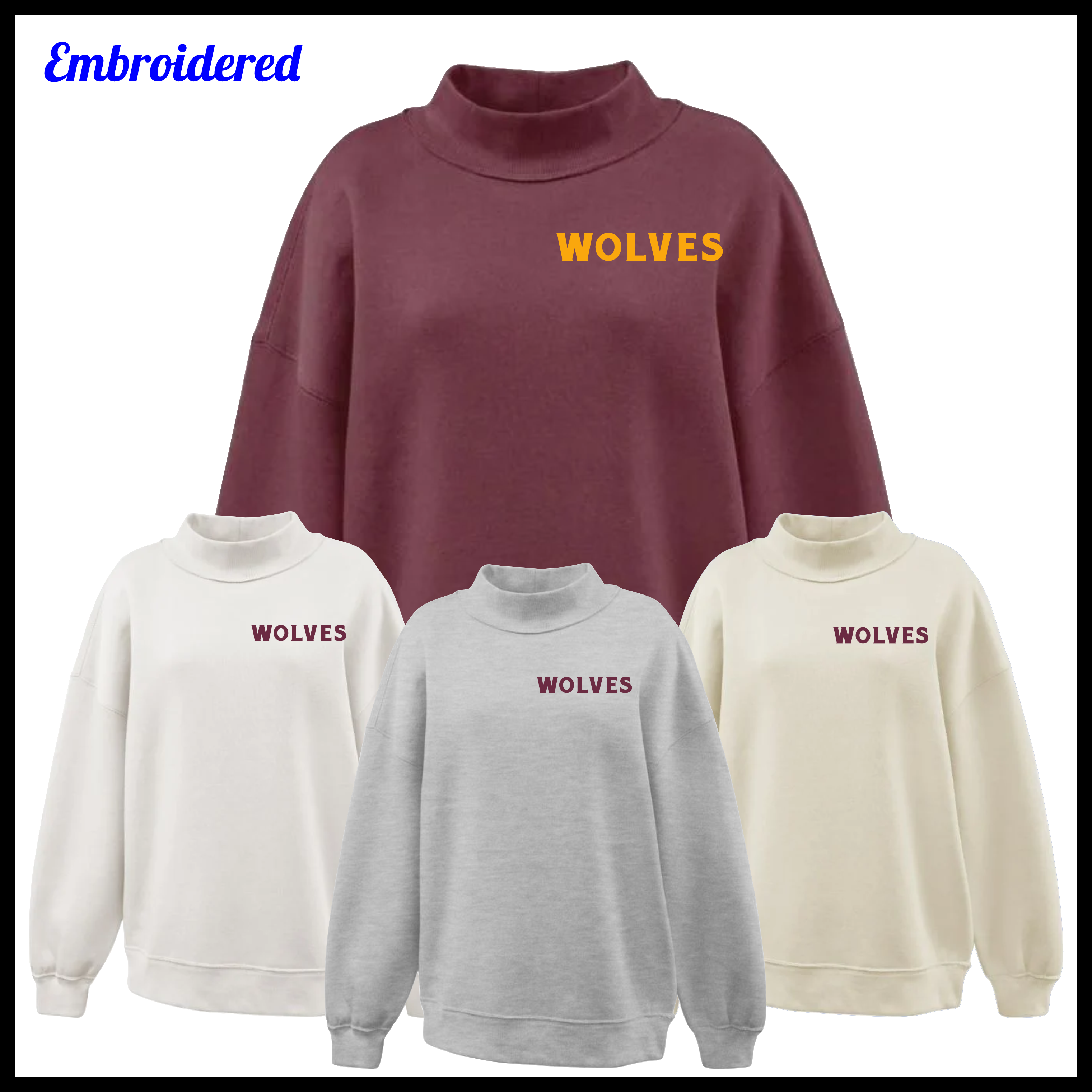 Lake Hamilton Embroidered Wolves Mock Neck Sweatshirt