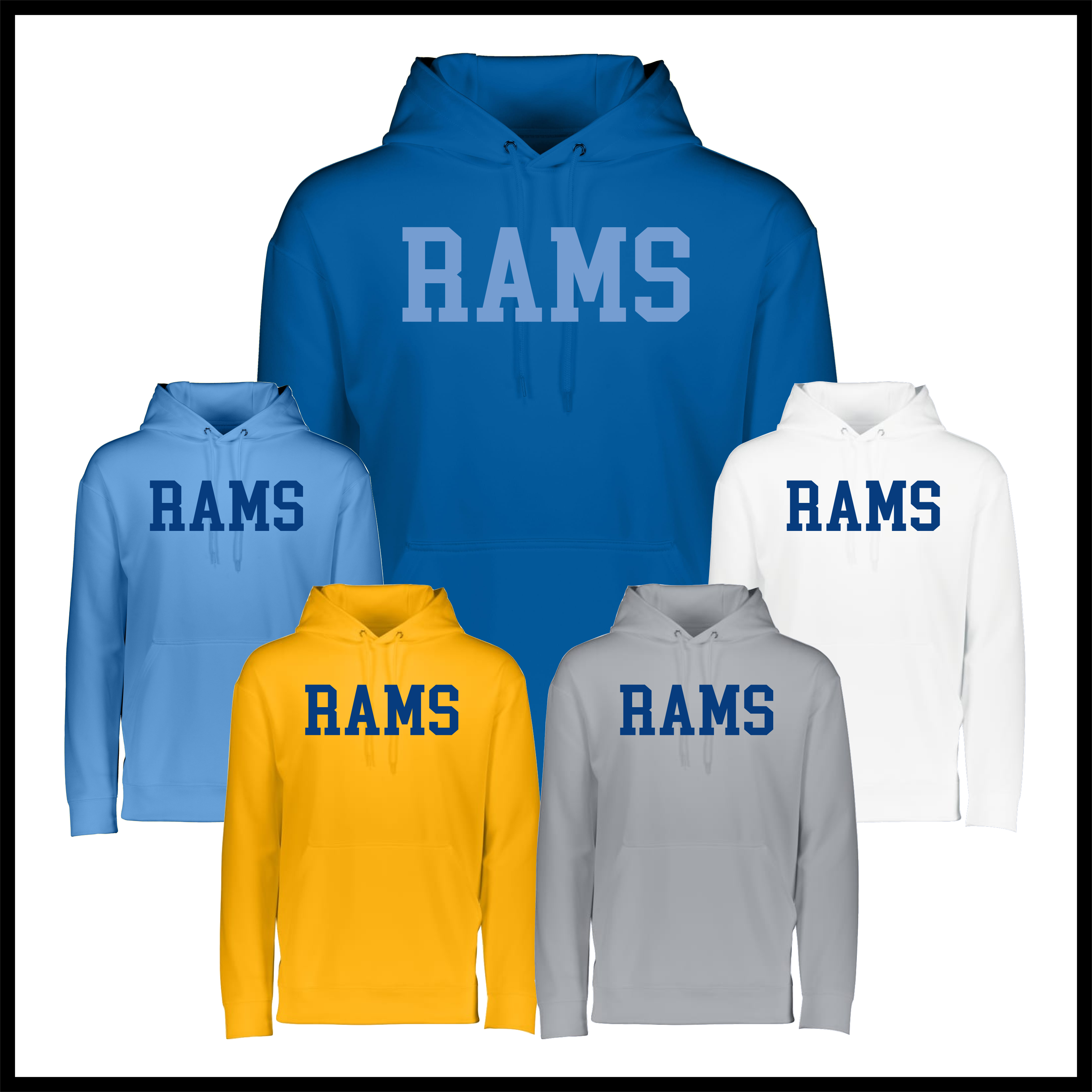 LTBA RAMS Block Text 100% Poly Wicking Hoodie Sweatshirt