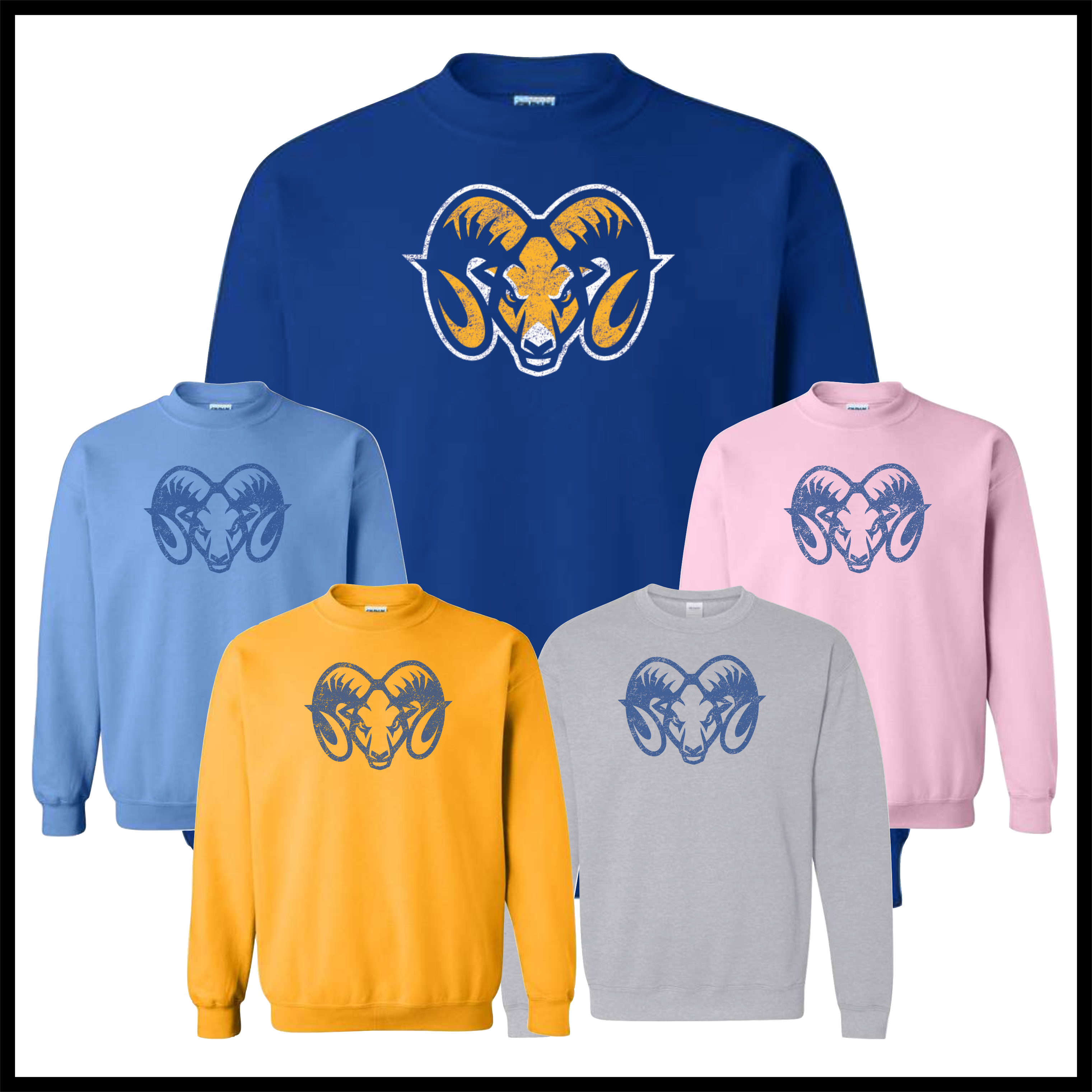 LTBA Distressed Ram Head Cotton Blend Crewneck Sweatshirt