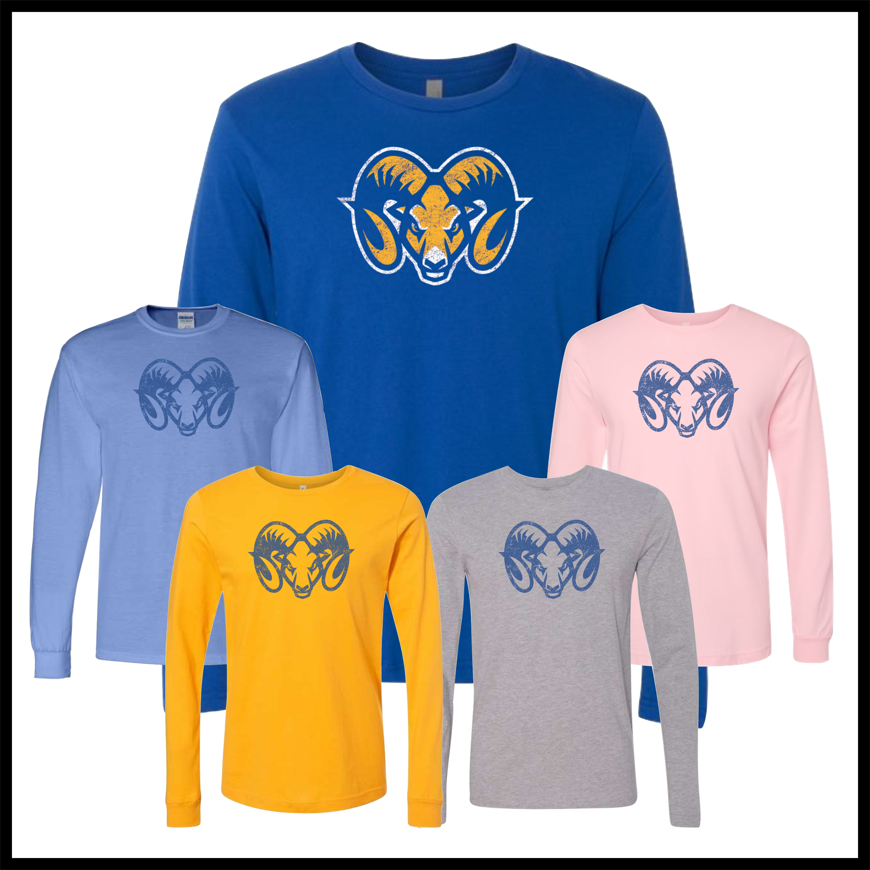 LTBA Distressed Ram Head Long Sleeve Cotton Blend T-Shirt