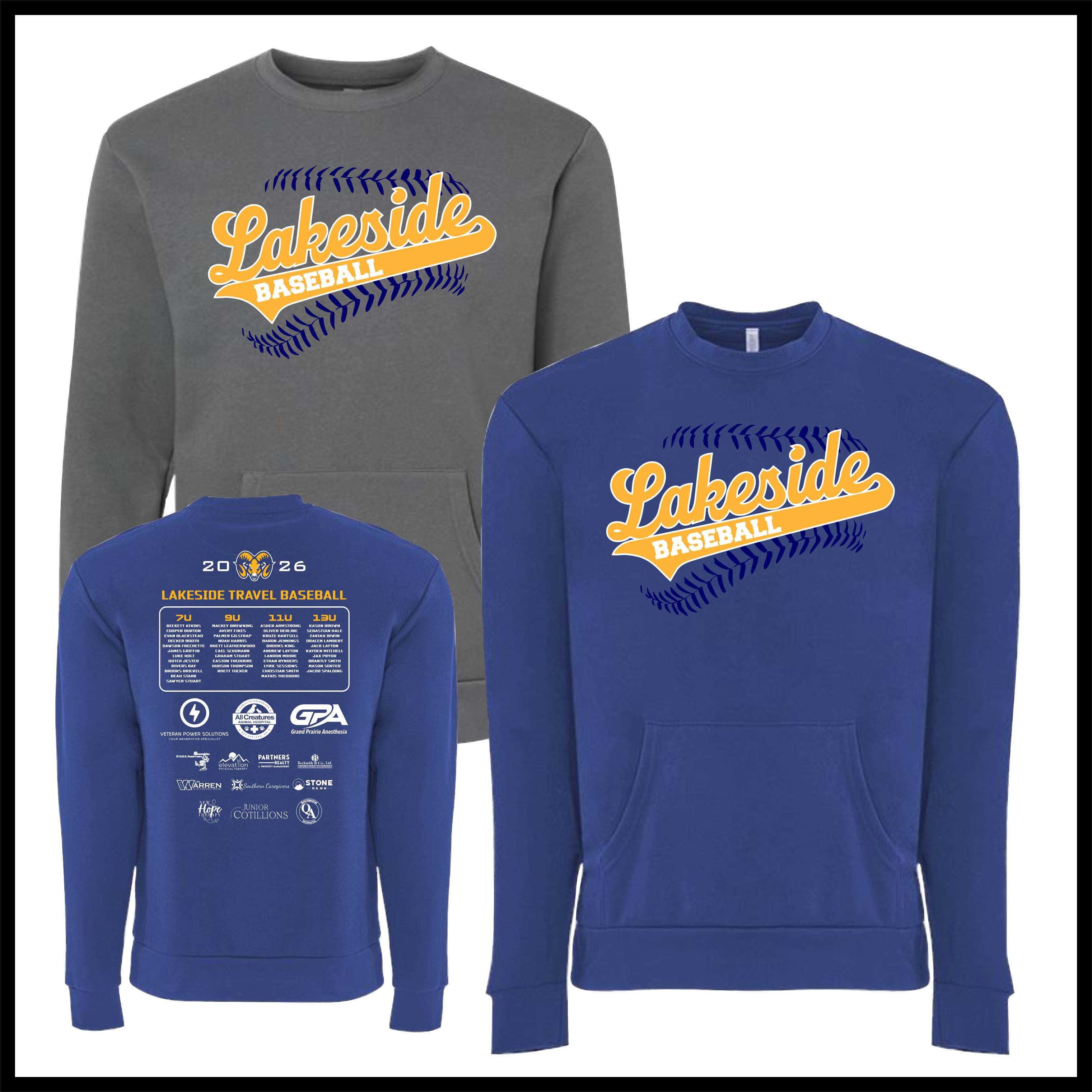 LTBA BASEBALL Cotton Blend *POCKET* Crewneck Sweatshirt