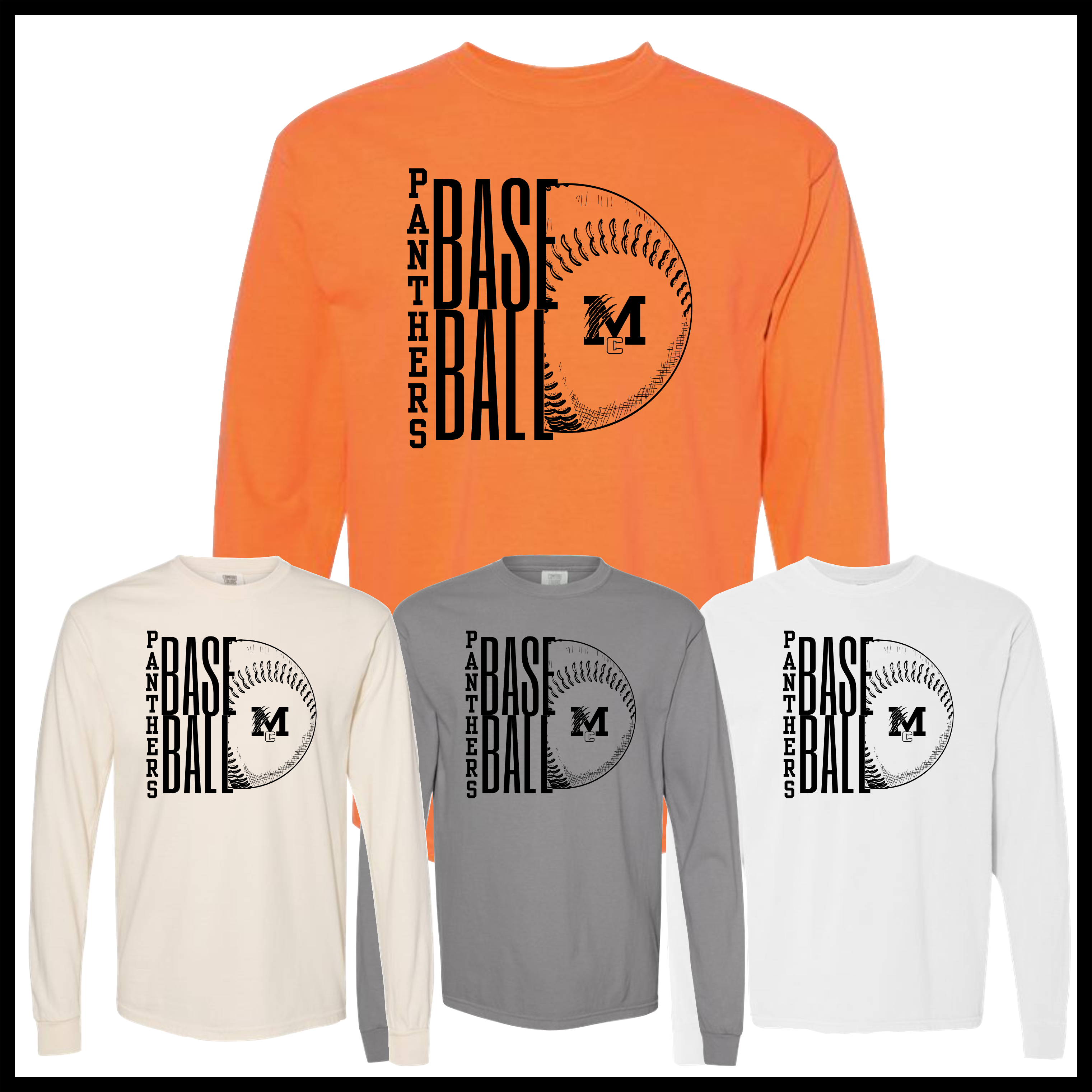 MCYDS STACKED BASEBALL Long Sleeve Comfort Colors Cotton T-Shirt