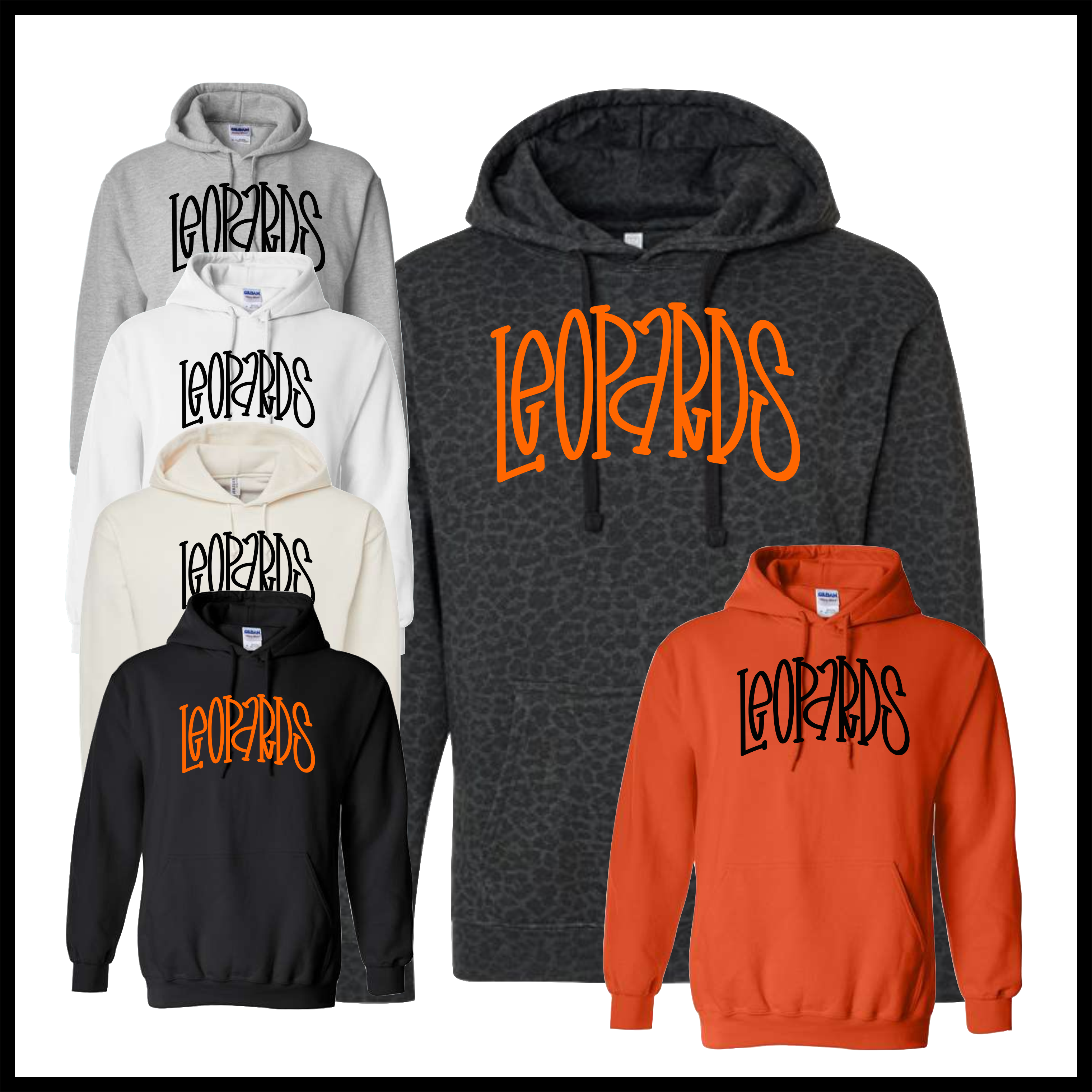 MES Leopards Text Print Cotton Blend Hoodie Sweatshirt