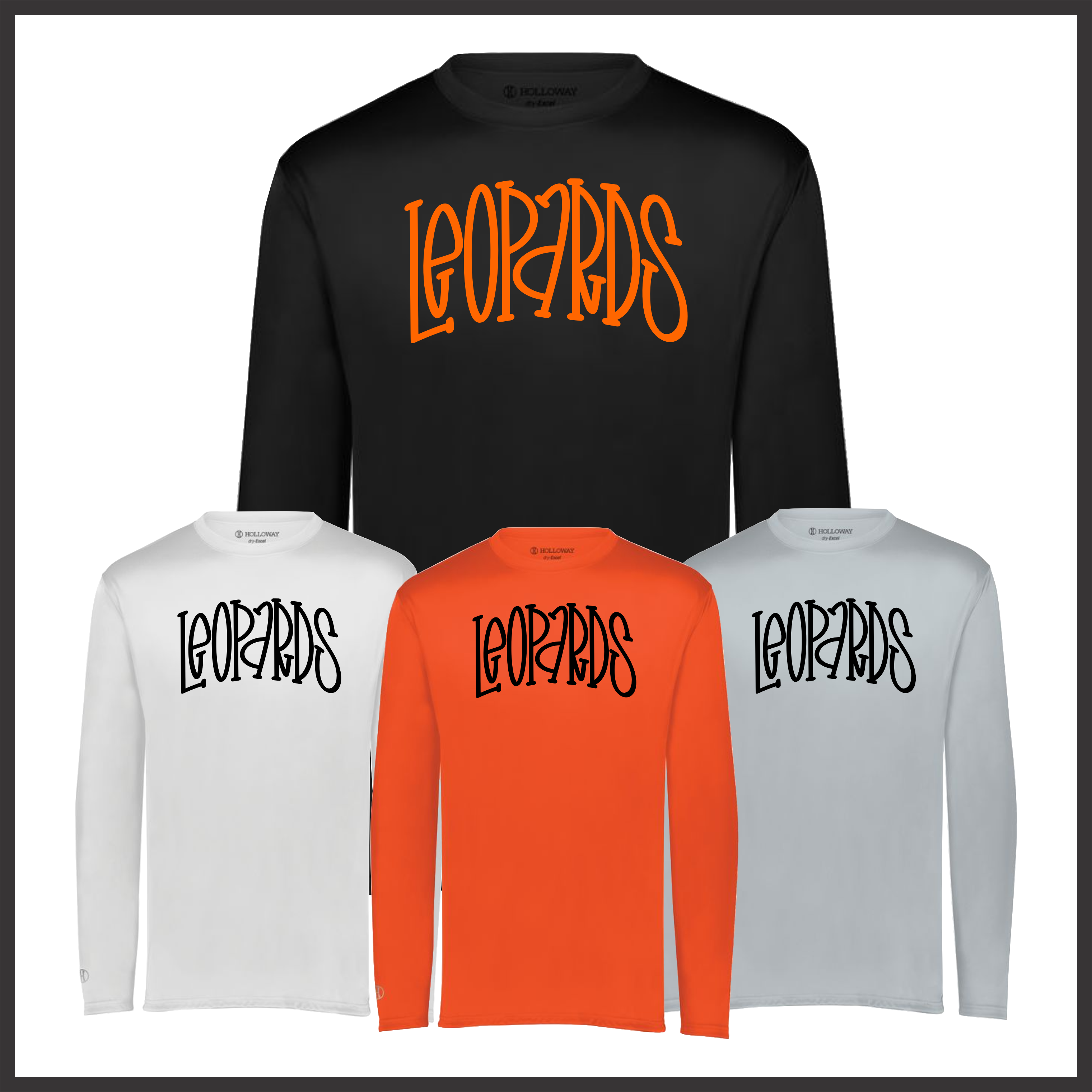 MES Leopards Text Print Long Sleeve 100% Poly Wicking T-Shirt