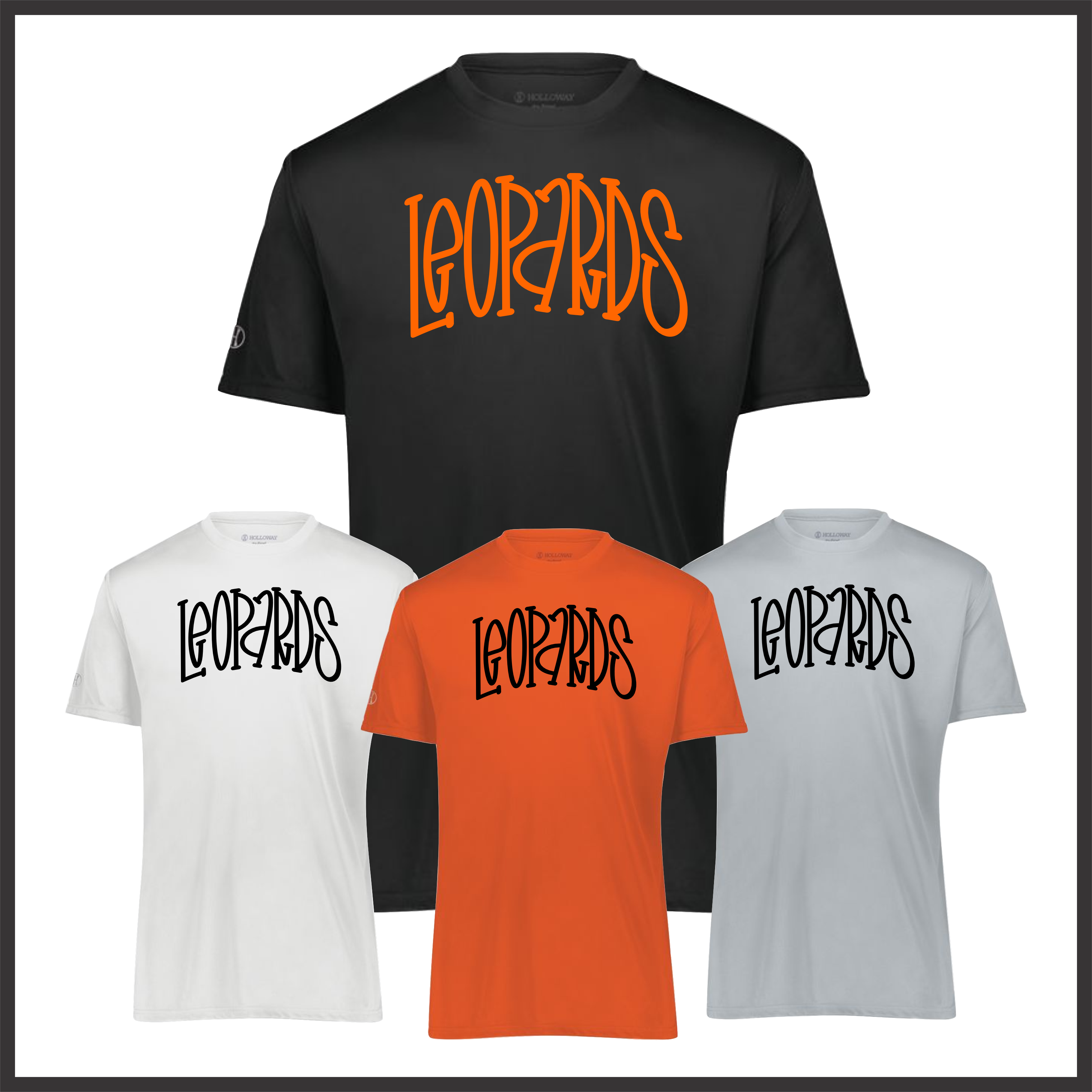 MES Leopards Text Print Short Sleeve 100% Poly Wicking T-Shirt