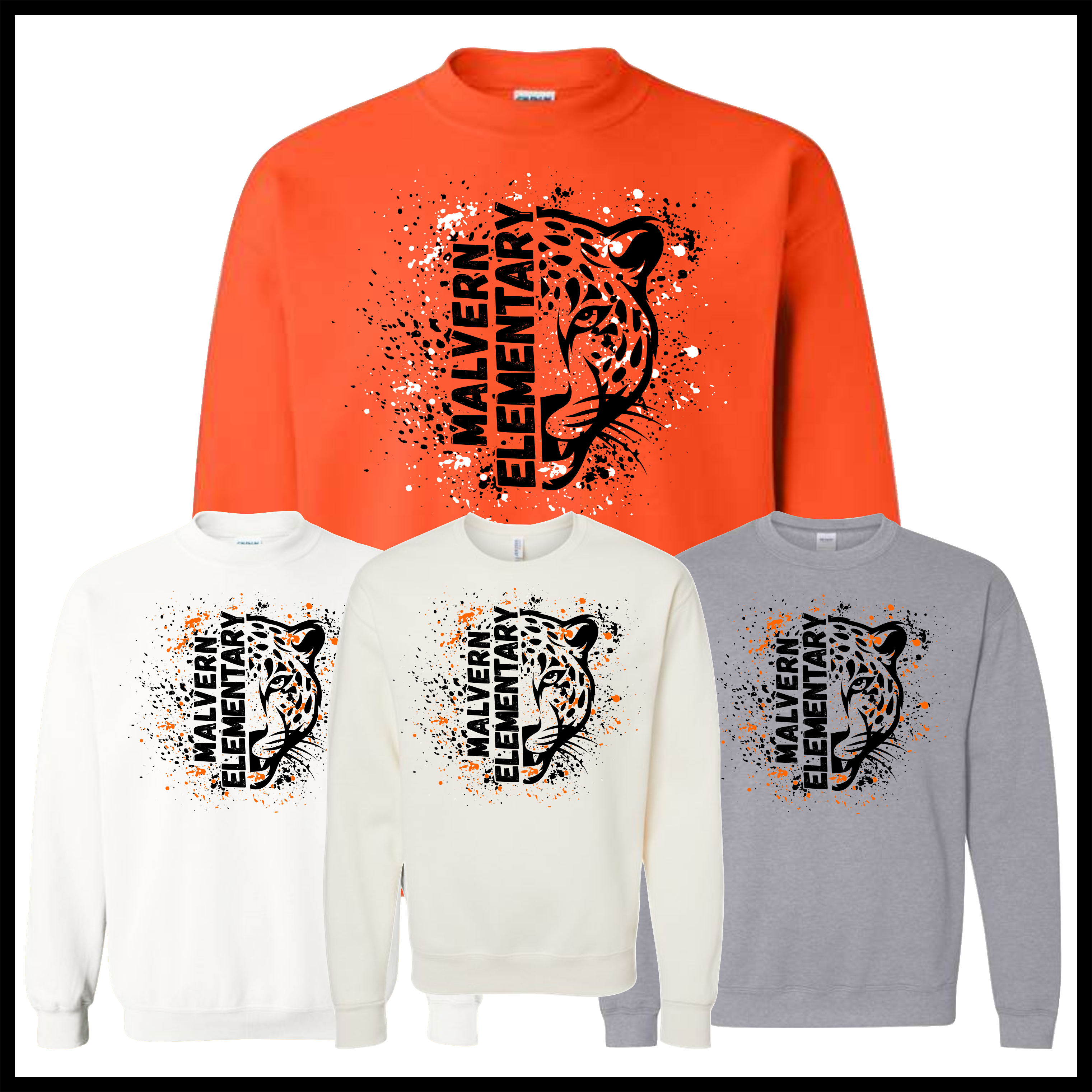 MES Malvern Elementary Splatter Print Cotton Blend Crewneck Sweatshirt