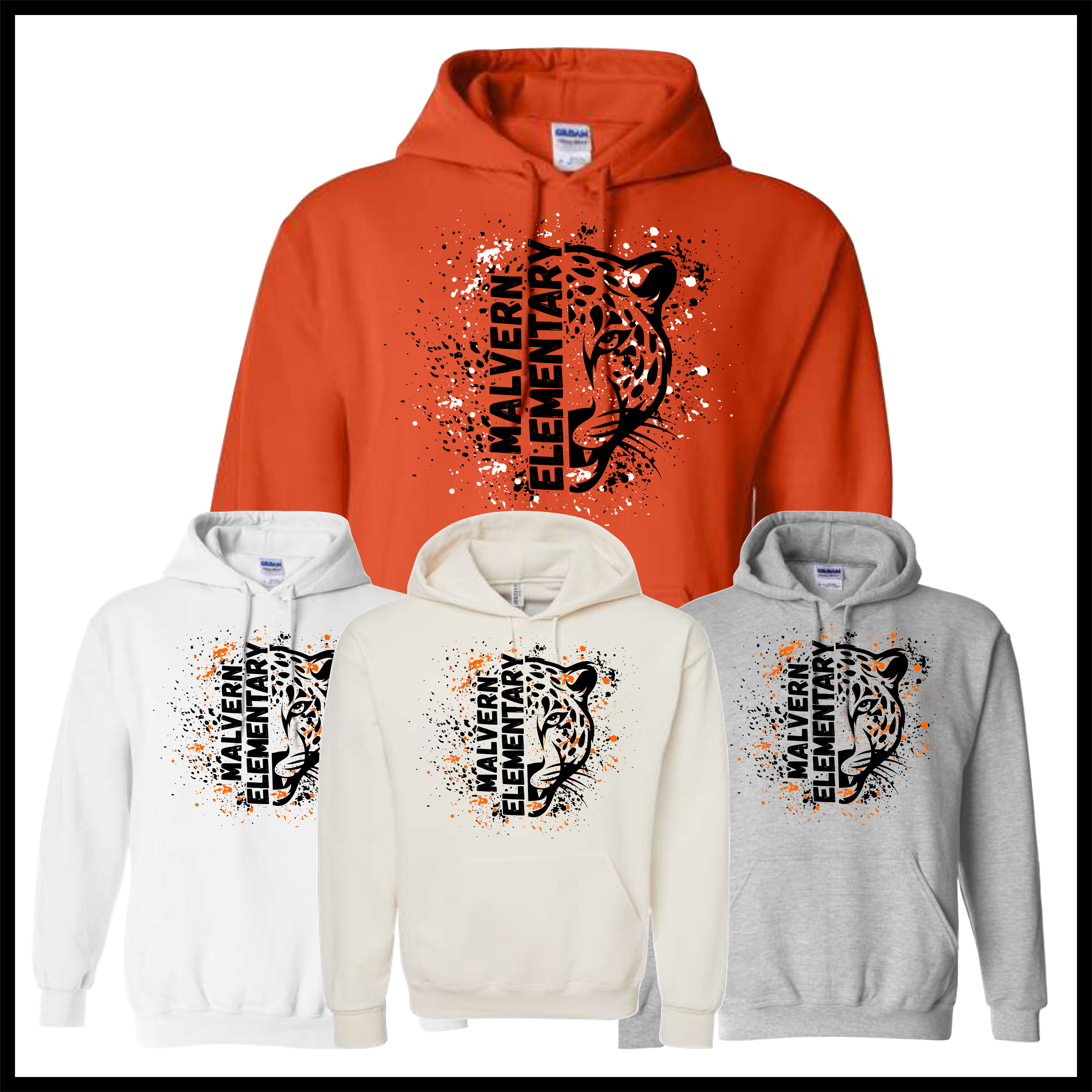 MES Malvern Elementary Splatter Print Cotton Blend Hoodie Sweatshirt