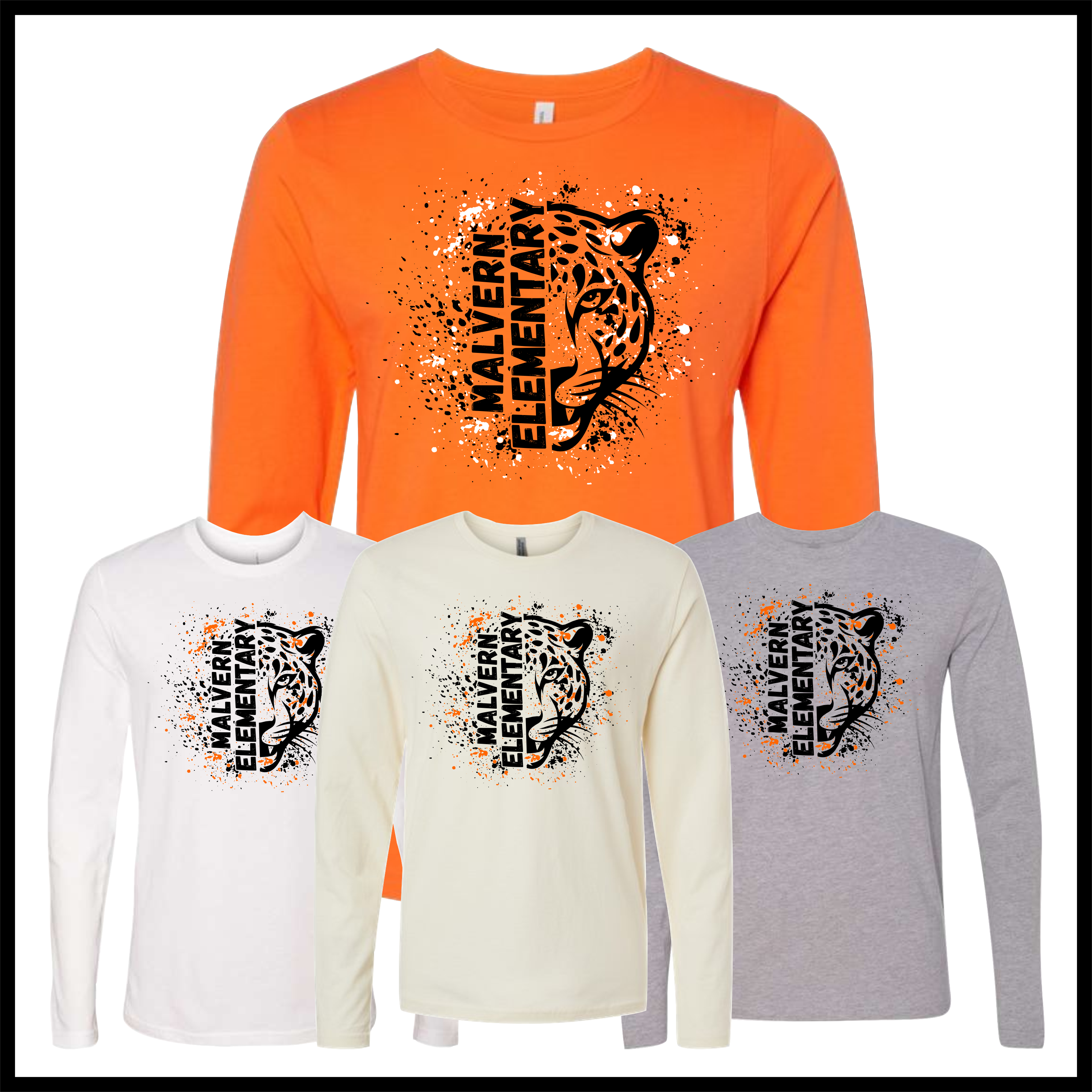 MES Malvern Elementary Splatter Print Long Sleeve Ringspun Cotton T-Shirt